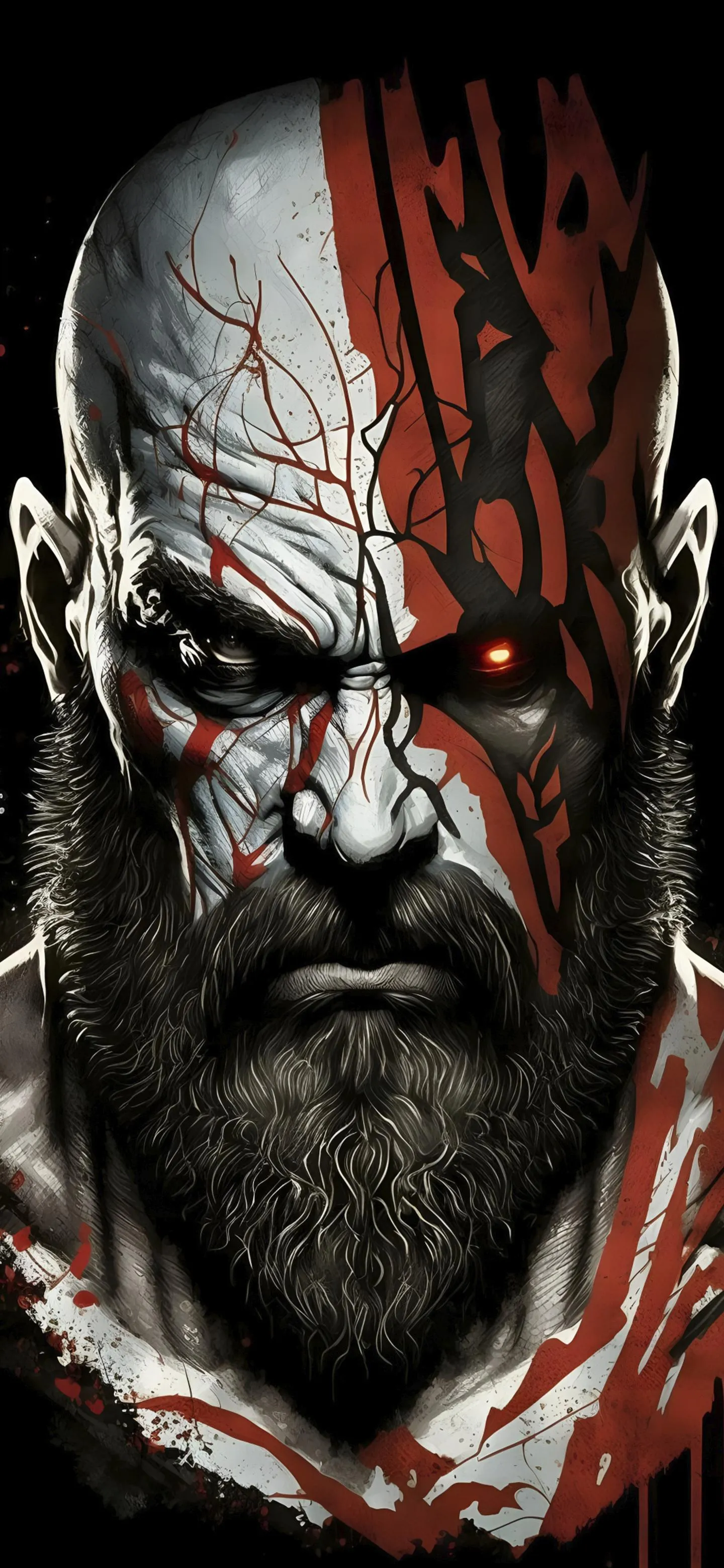Intense Bearded Warrior with Tribal Face Paint Wallpaper