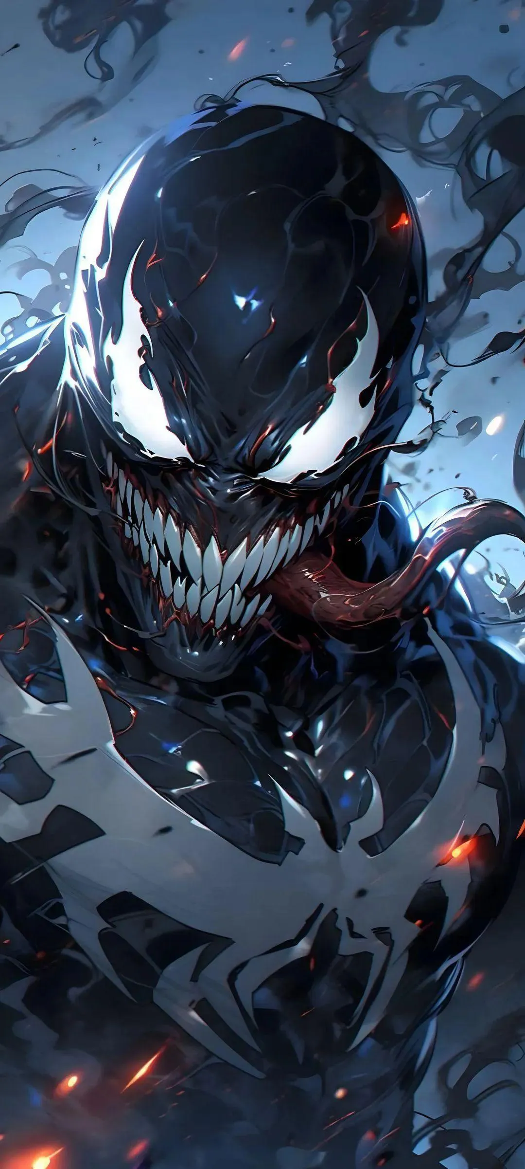 Intense Close Up of Venom Character With Sharp Teeth