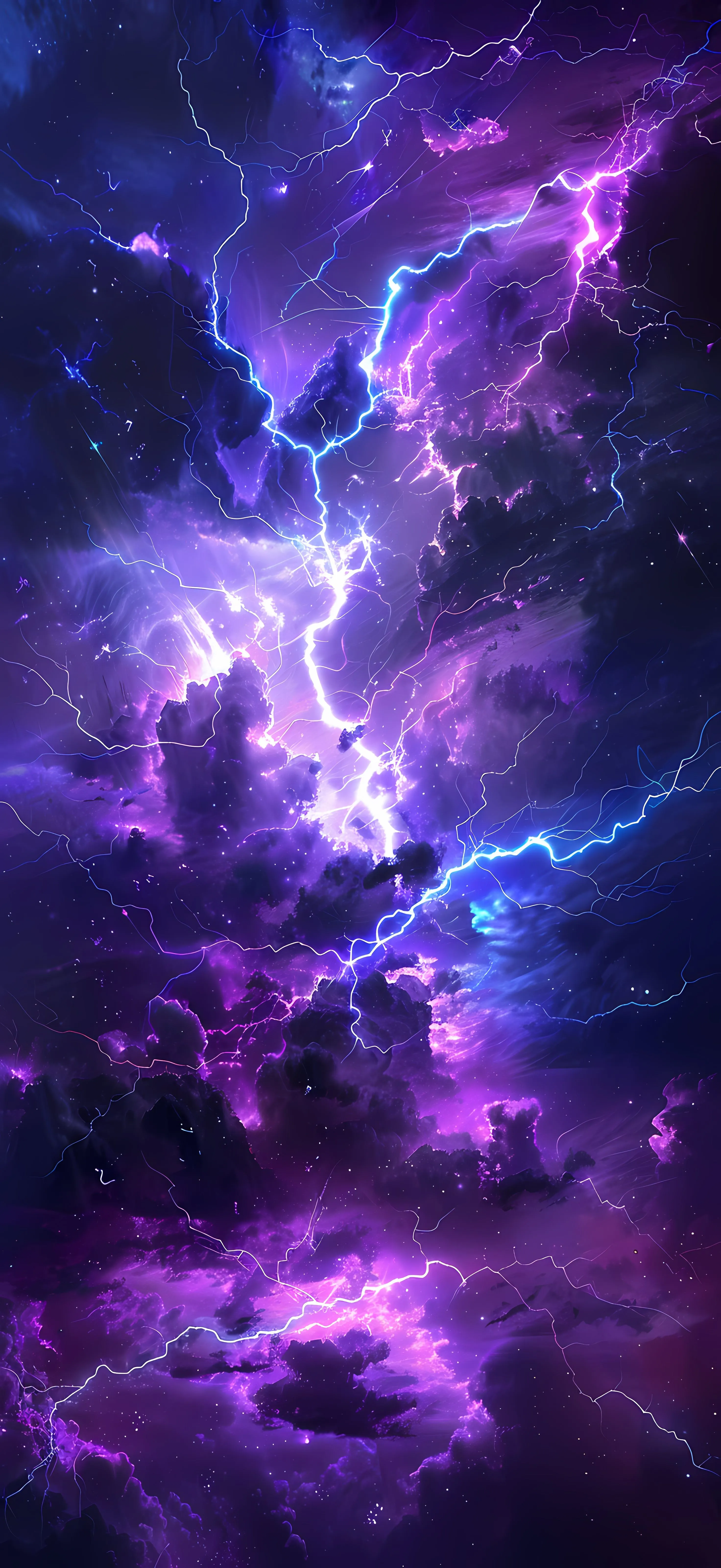 Intense Purple Lightning Storm in Dark Galaxy Sky Wallpaper