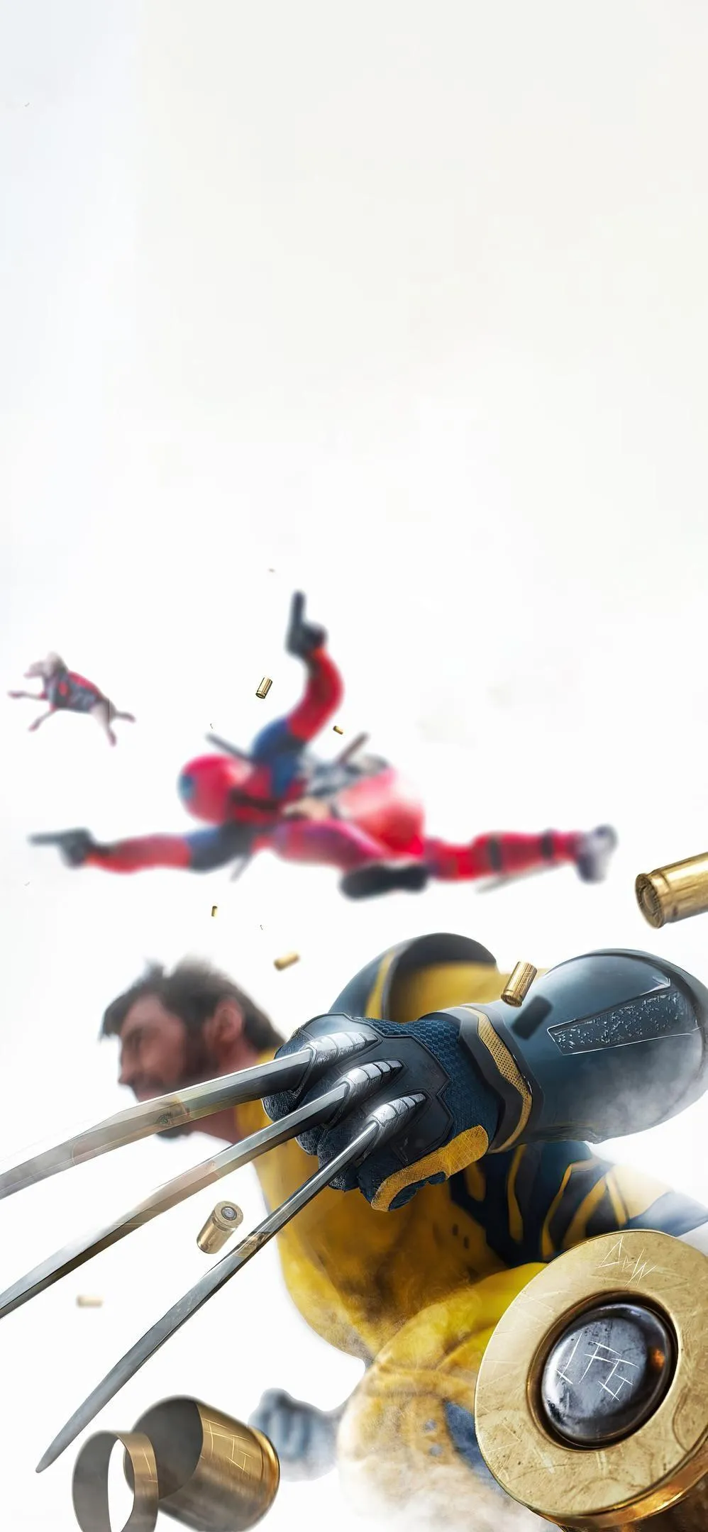 Intense superhero battle with claws and flying bullets