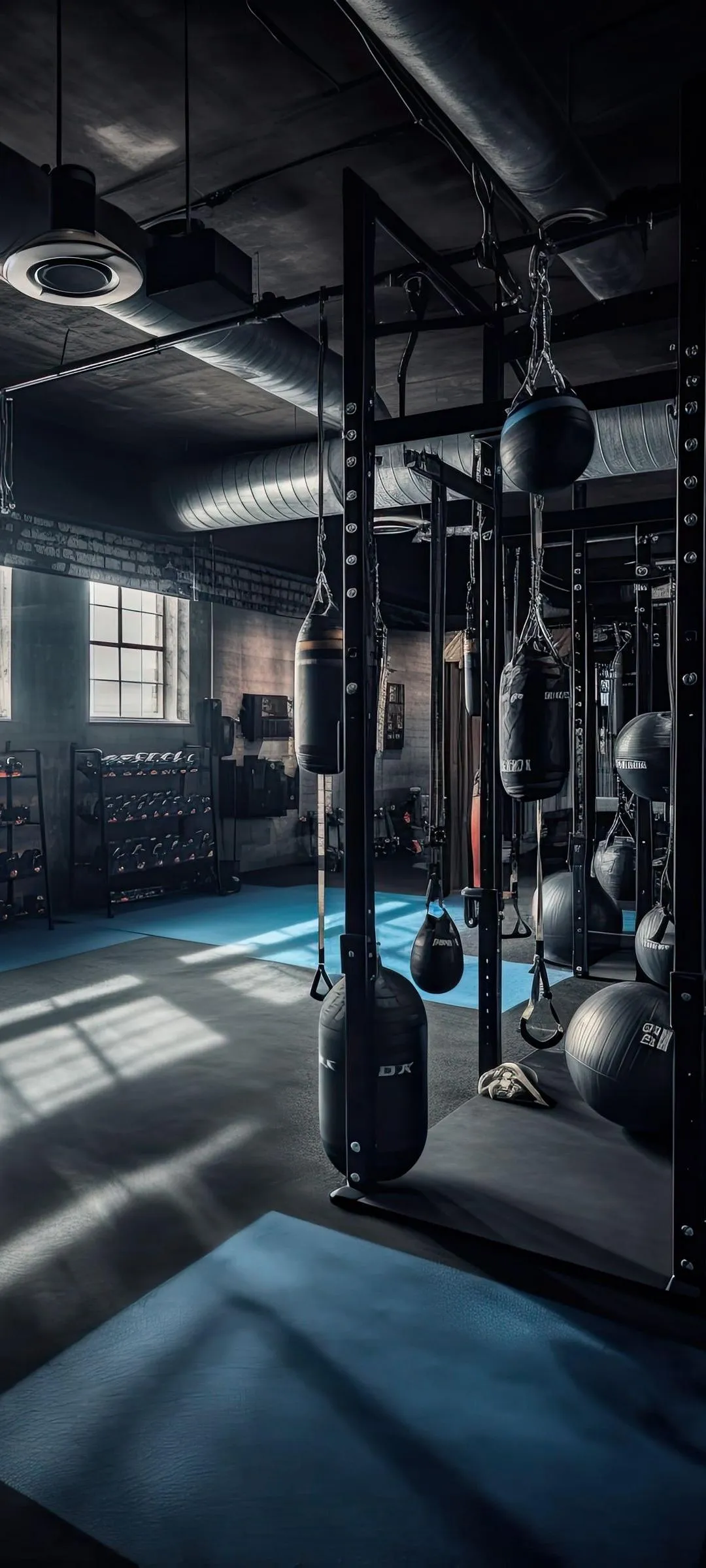 Interior Of Modern Gym With Exercise Equipment And Windows