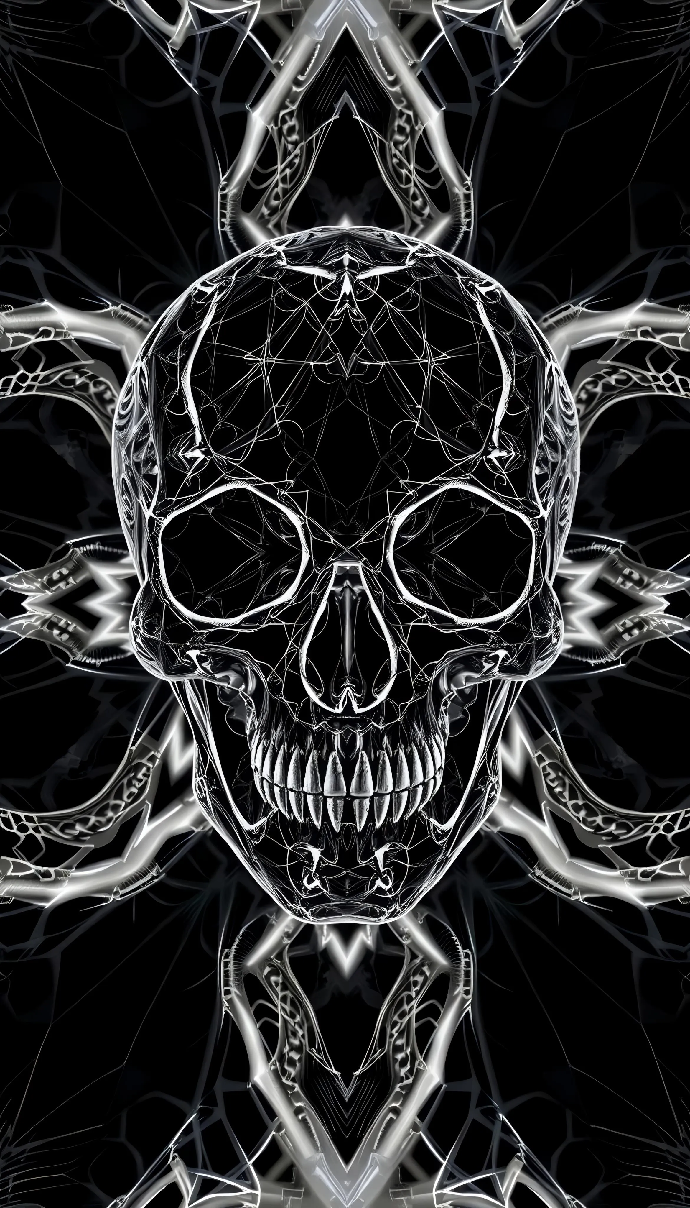 Intricate Dark Skull Art with Abstract Metallic Patterns