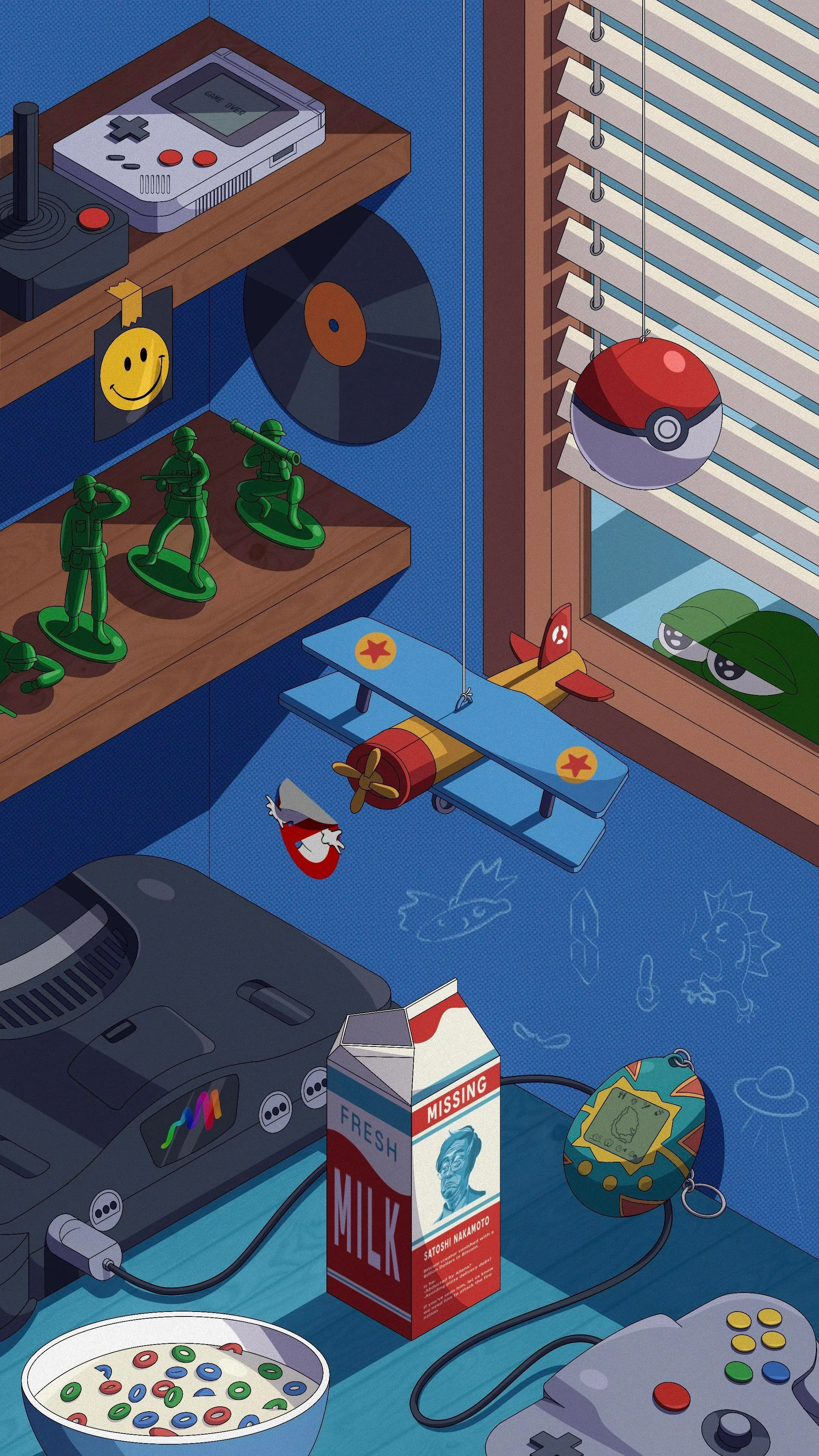 Isometric Room with Retro Gaming and Desk Setup Image