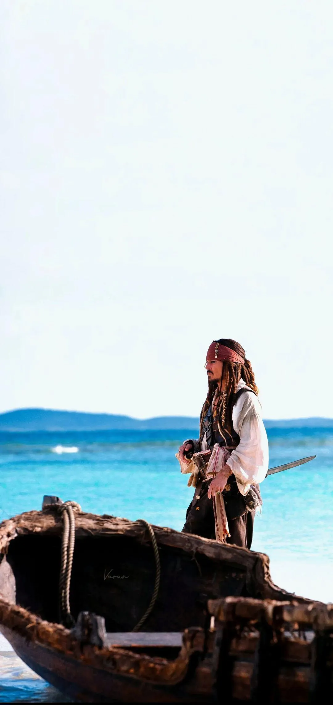 Jack Sparrow on Tropical Shore Wallpaper for Adventure