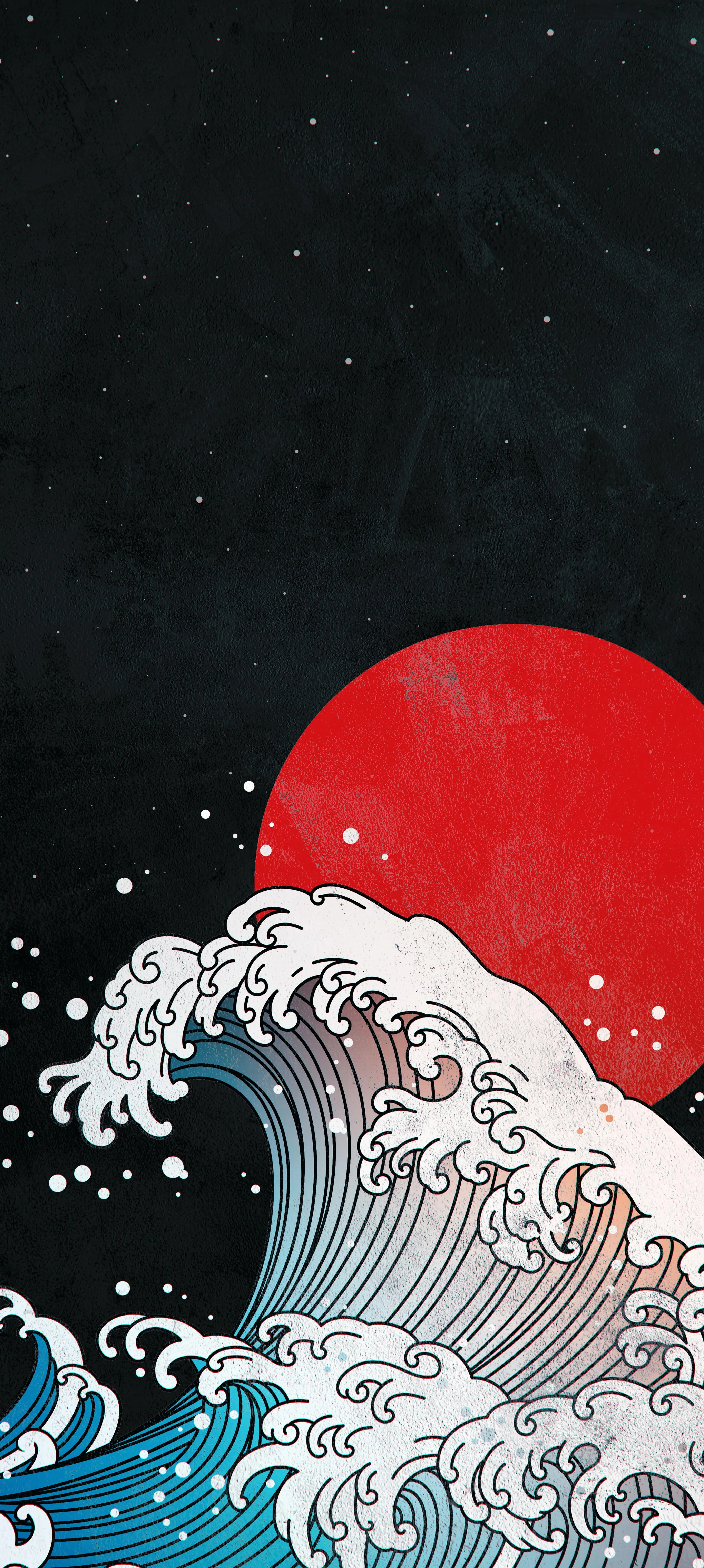 Japanese Wave Painting with Red Sun Background Download