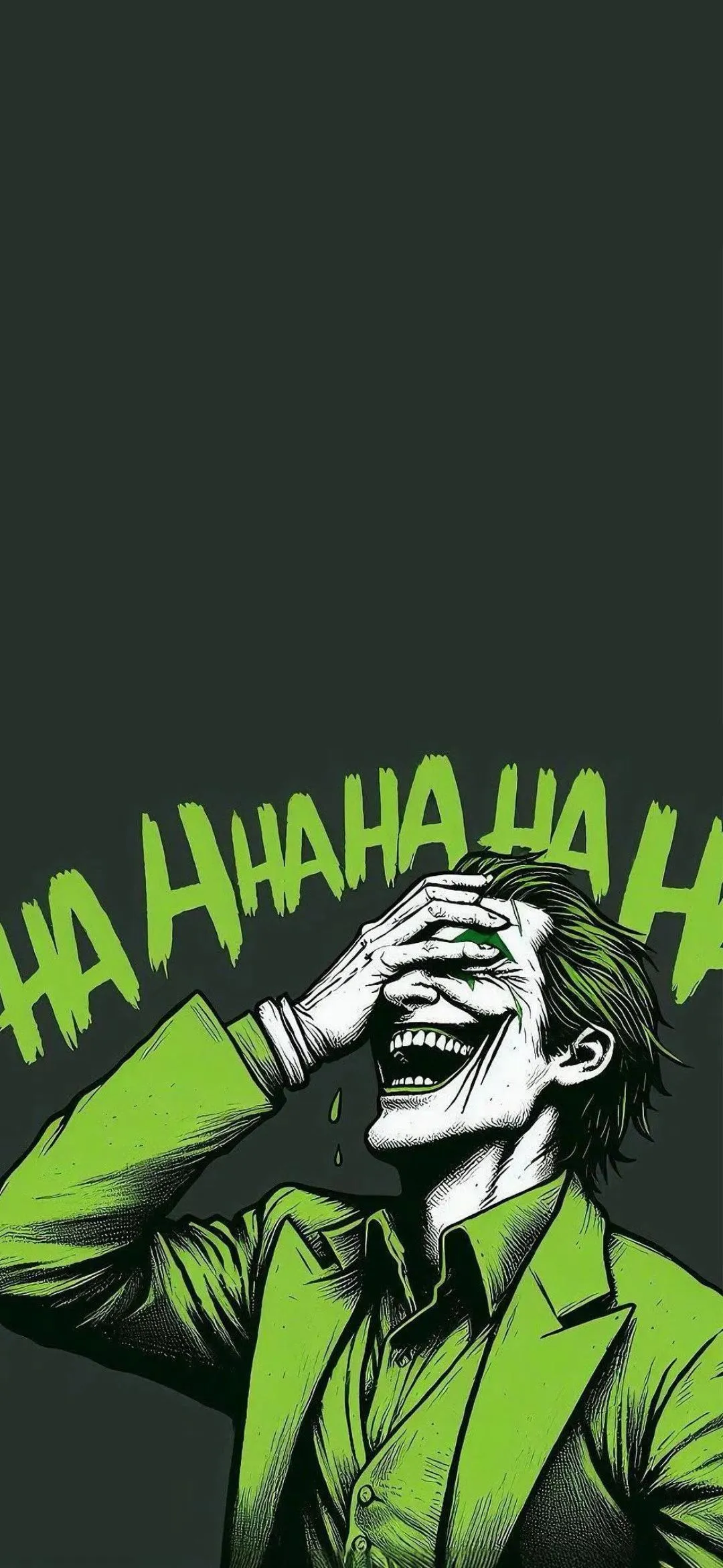 Joker Laughing With Green Hair And White Face Paint