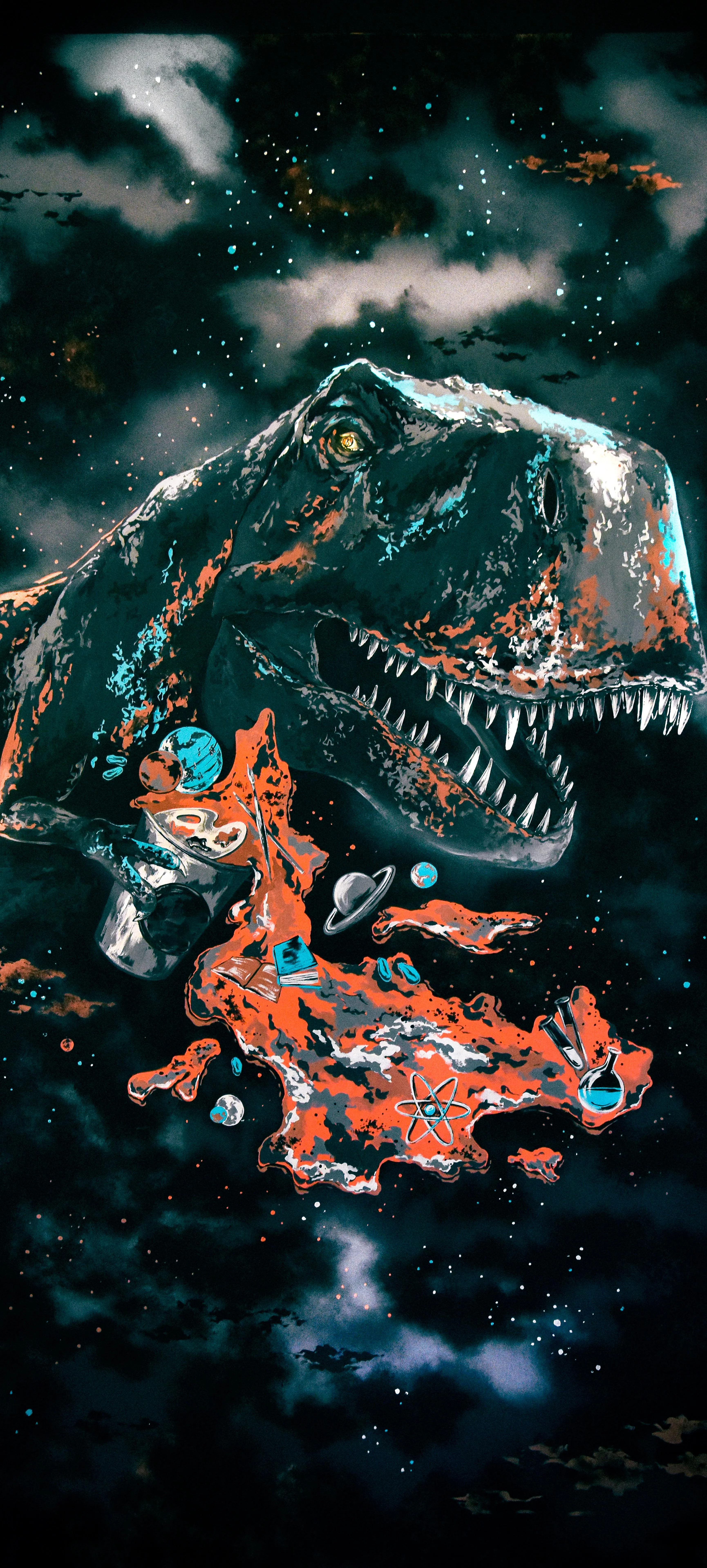 Jurassic Era Meets Cosmos in Stunning Dinosaur Art Wallpaper