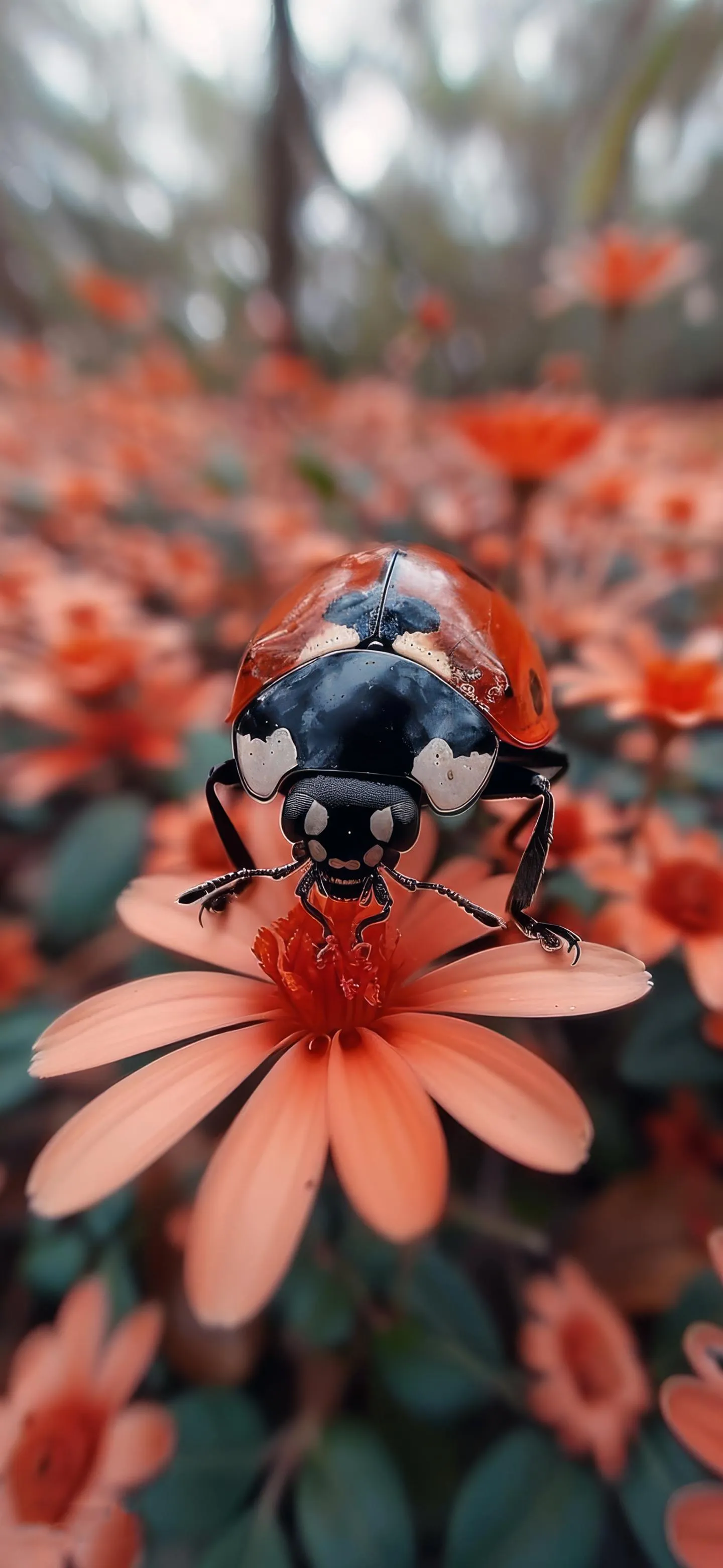 Ladybug On Orange Flower Petal With Soft Background Blur