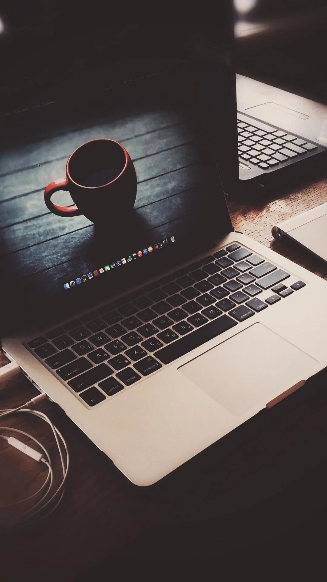 Laptop Workspace with Coffee Productive Vibe Art Wallpaper