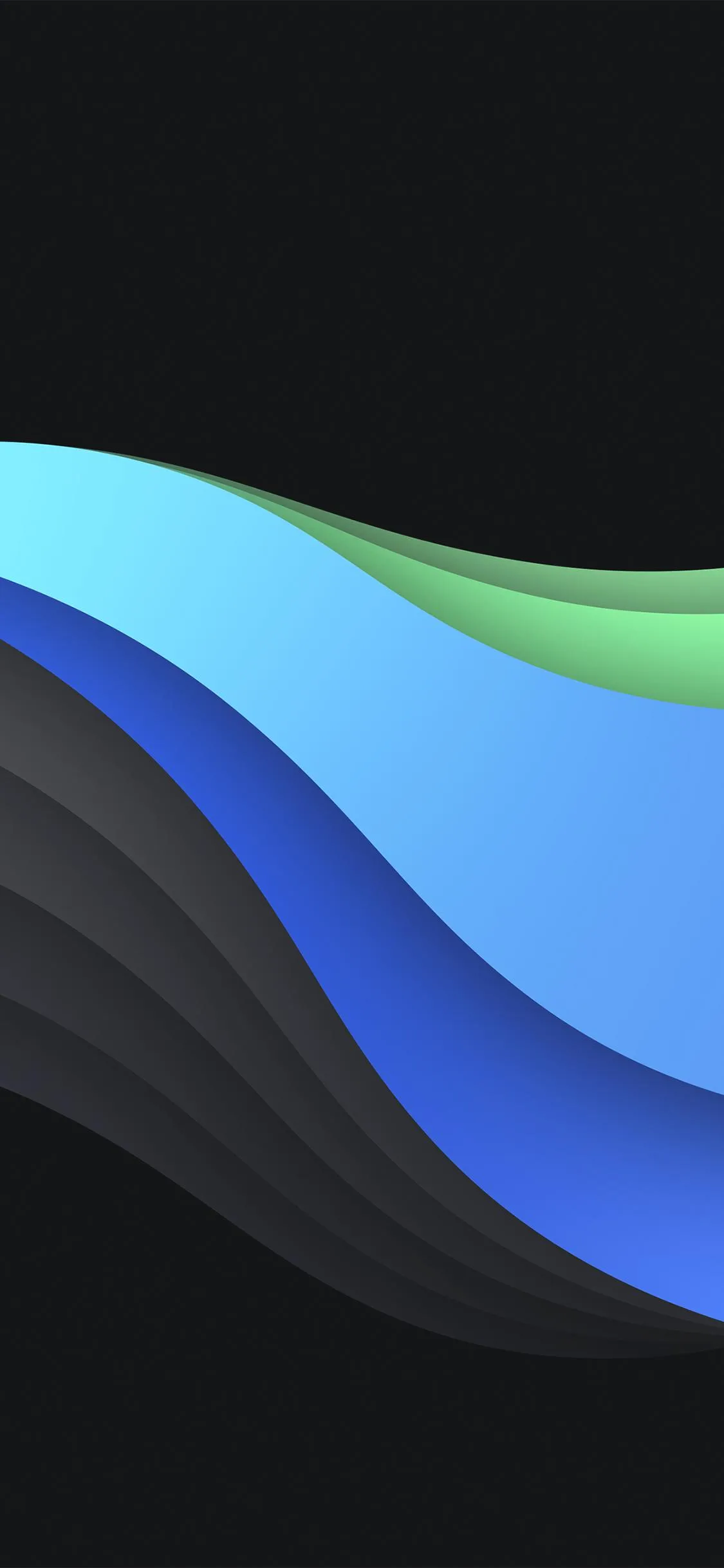 Layered Blue and Green Waves Minimal Dark Design Wallpaper