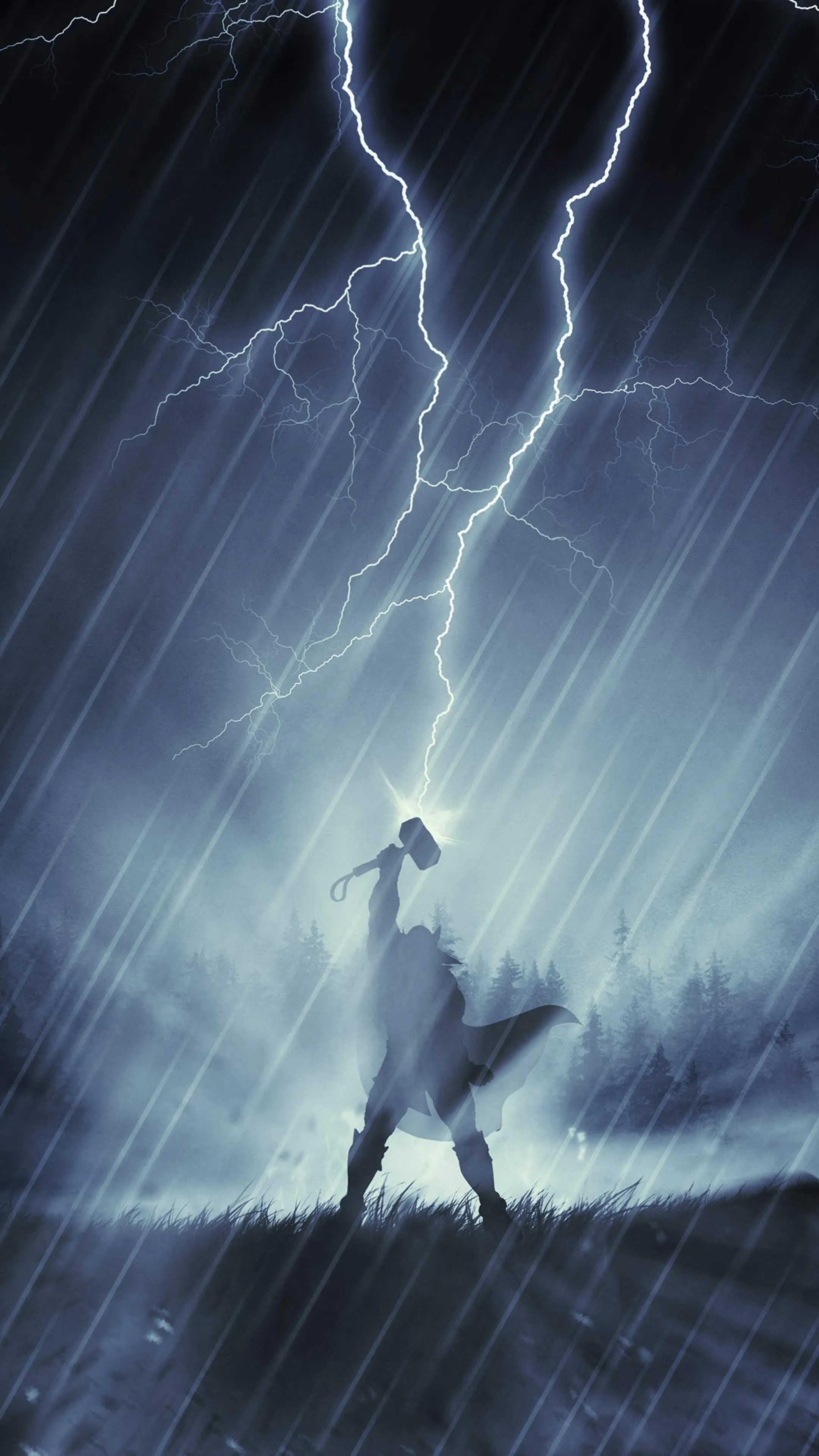 Lightning Storm with Silhouette Under the Rain Wallpaper