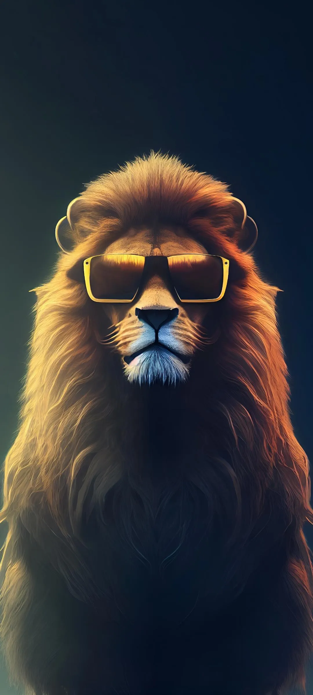 Lion Portrait with Golden Mane in Dark Theme Wallpaper