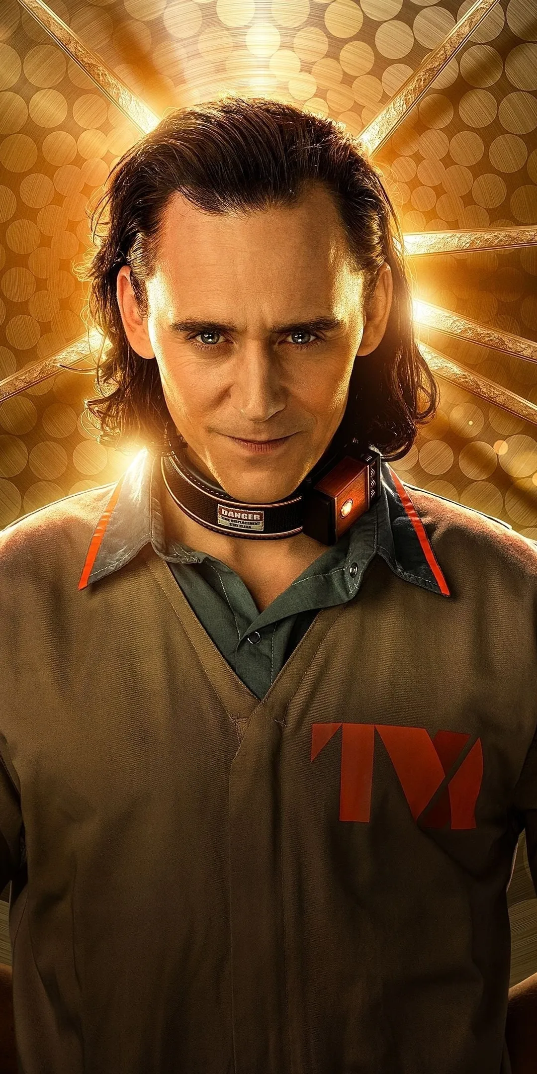 Loki Stands Boldly in Tva Uniform with Glowing Backdrop