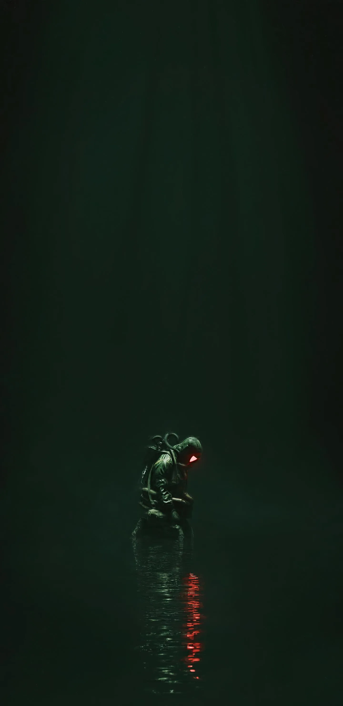 Lone Diver in Dark Deep Sea Themed Mobile Wallpaper