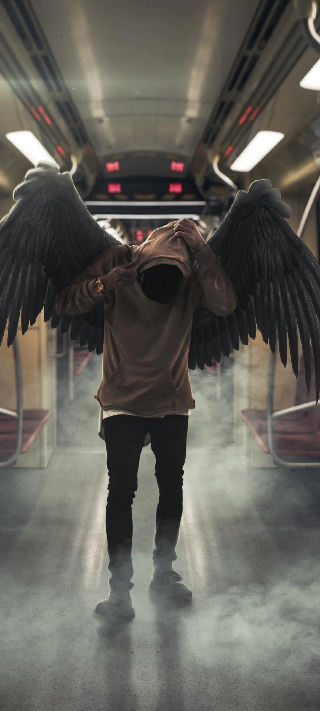 Lone Figure with Wings in Tunnel Urban Fantasy Vibe Art