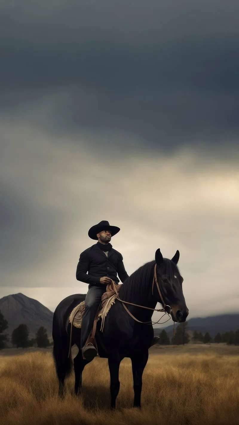 Lone Rider on Horse Against Warm Sunset in Peaceful Field