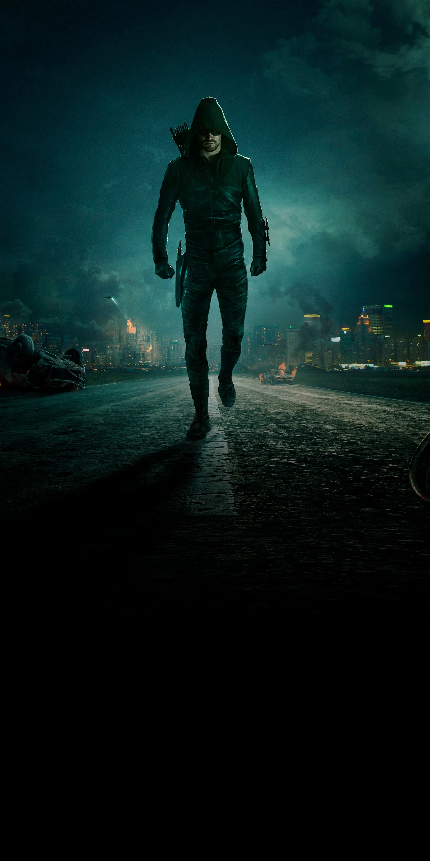 Lone Runner Walking in Darkness Toward Light Wallpaper