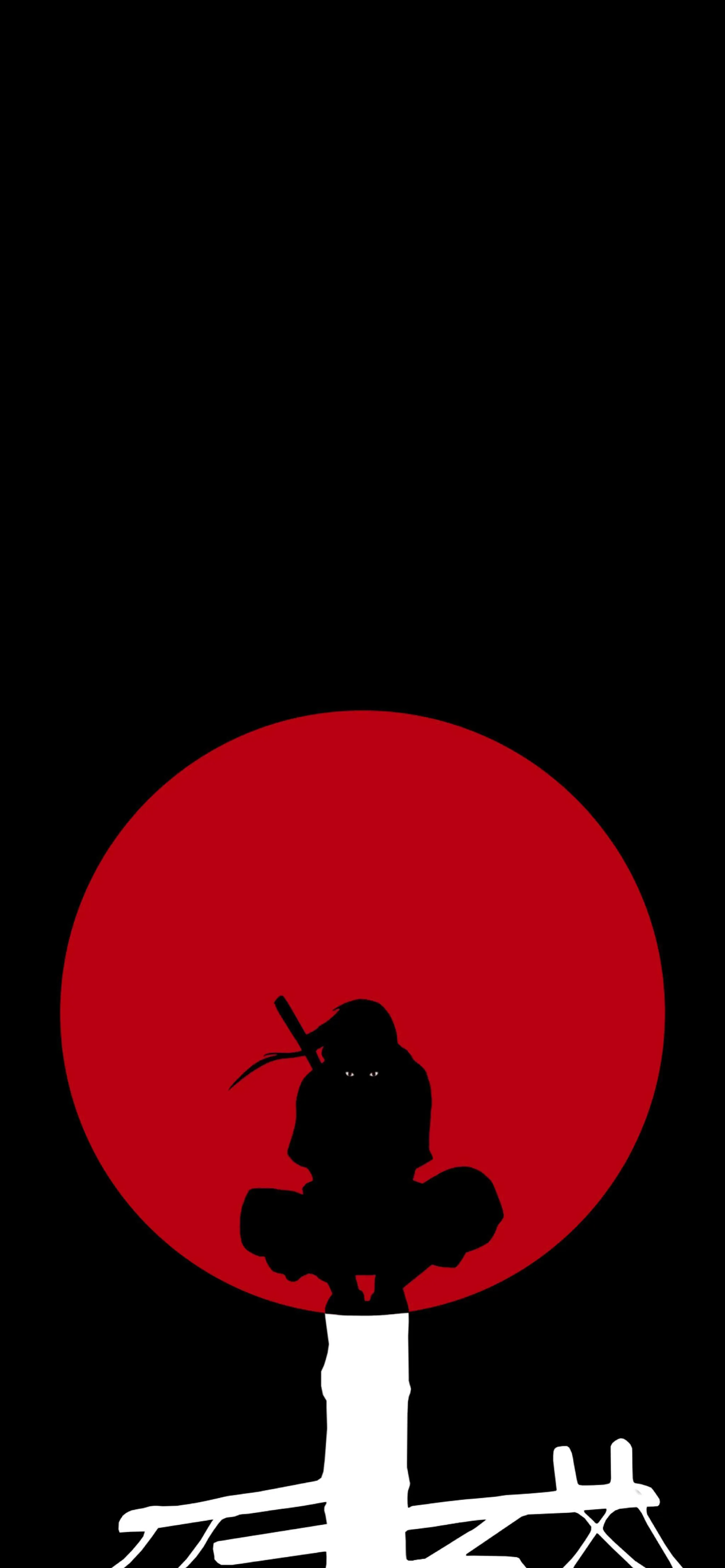 Lone Samurai Silhouette under Red Rising Sun Wallpaper