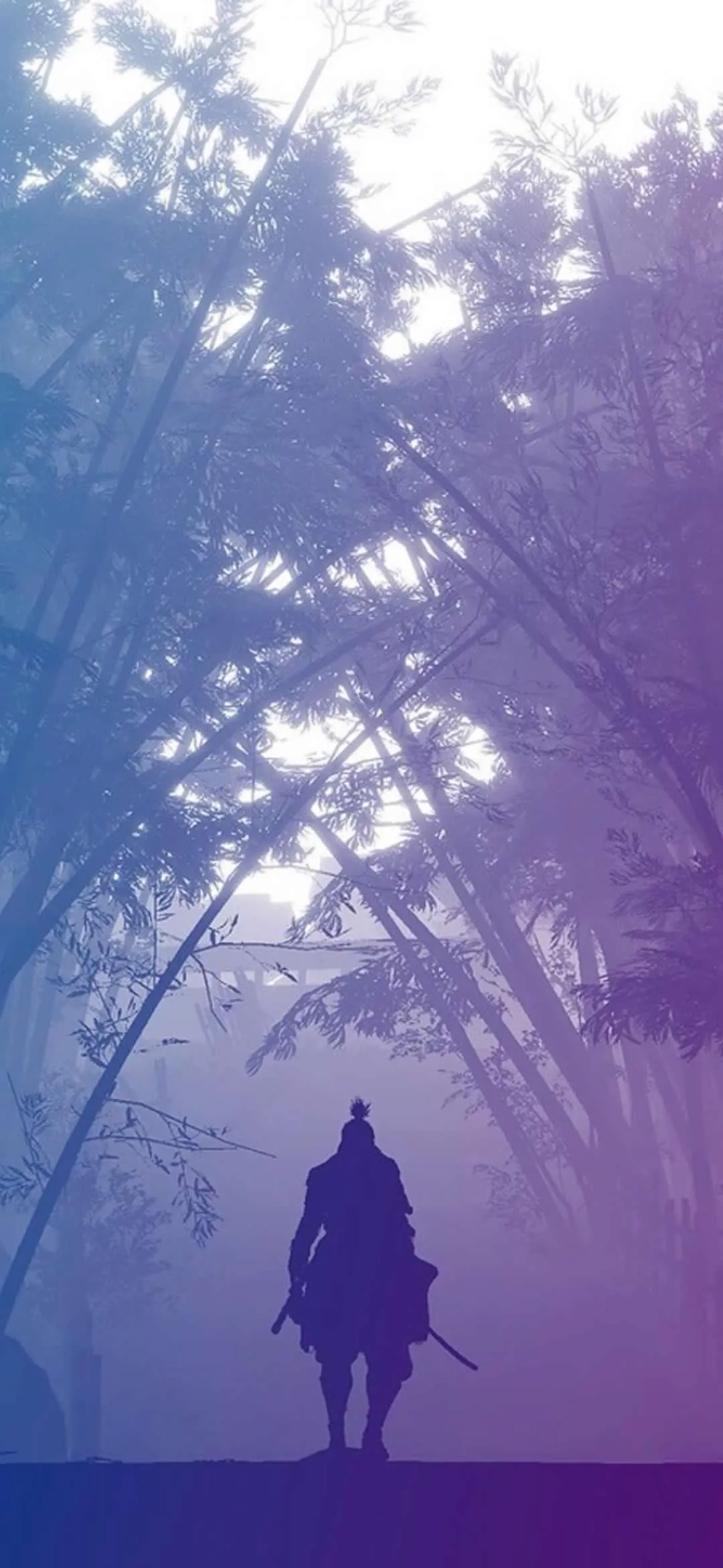 Lone Traveler Walking in Foggy Forest with Light Rays