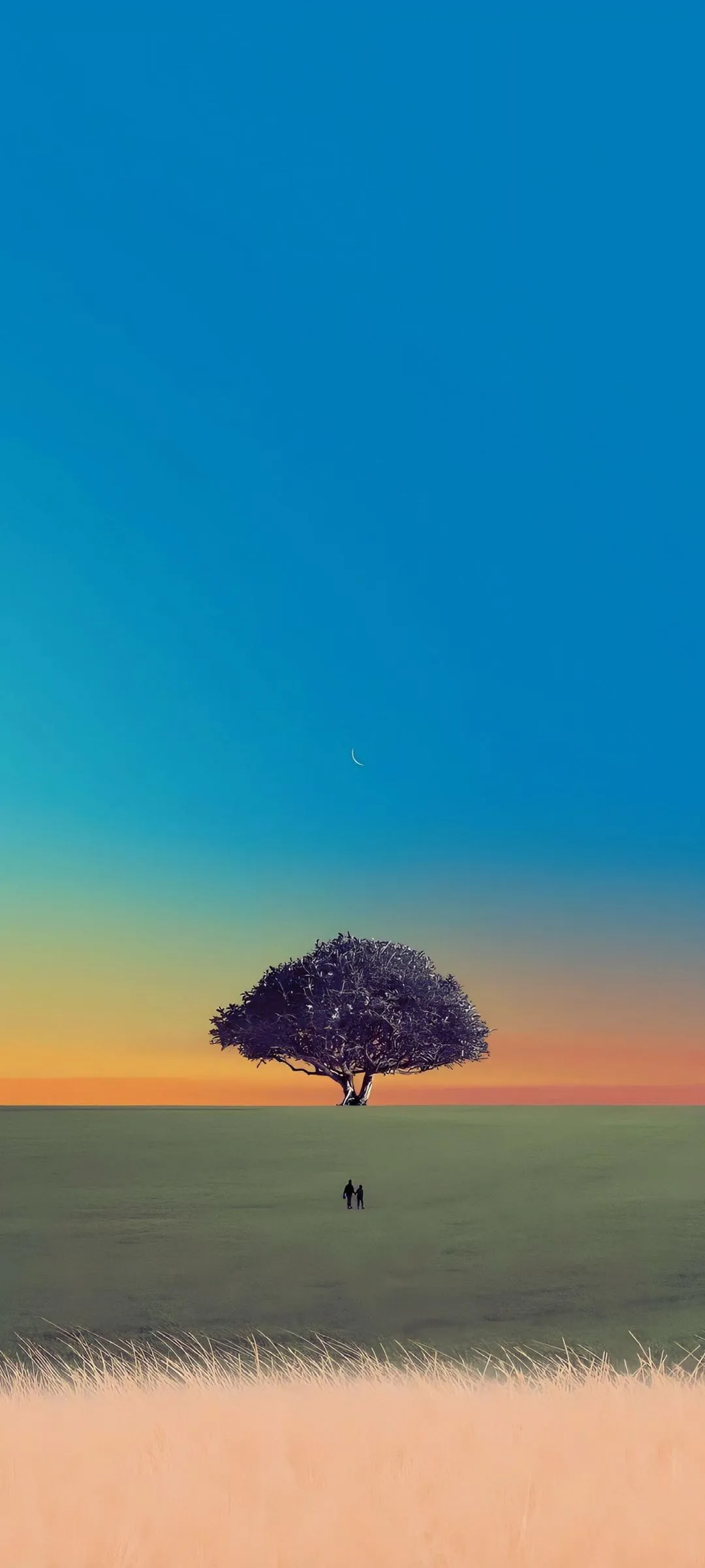 Lone Tree in Yellow Field Under Clear Blue Sky Wallpaper