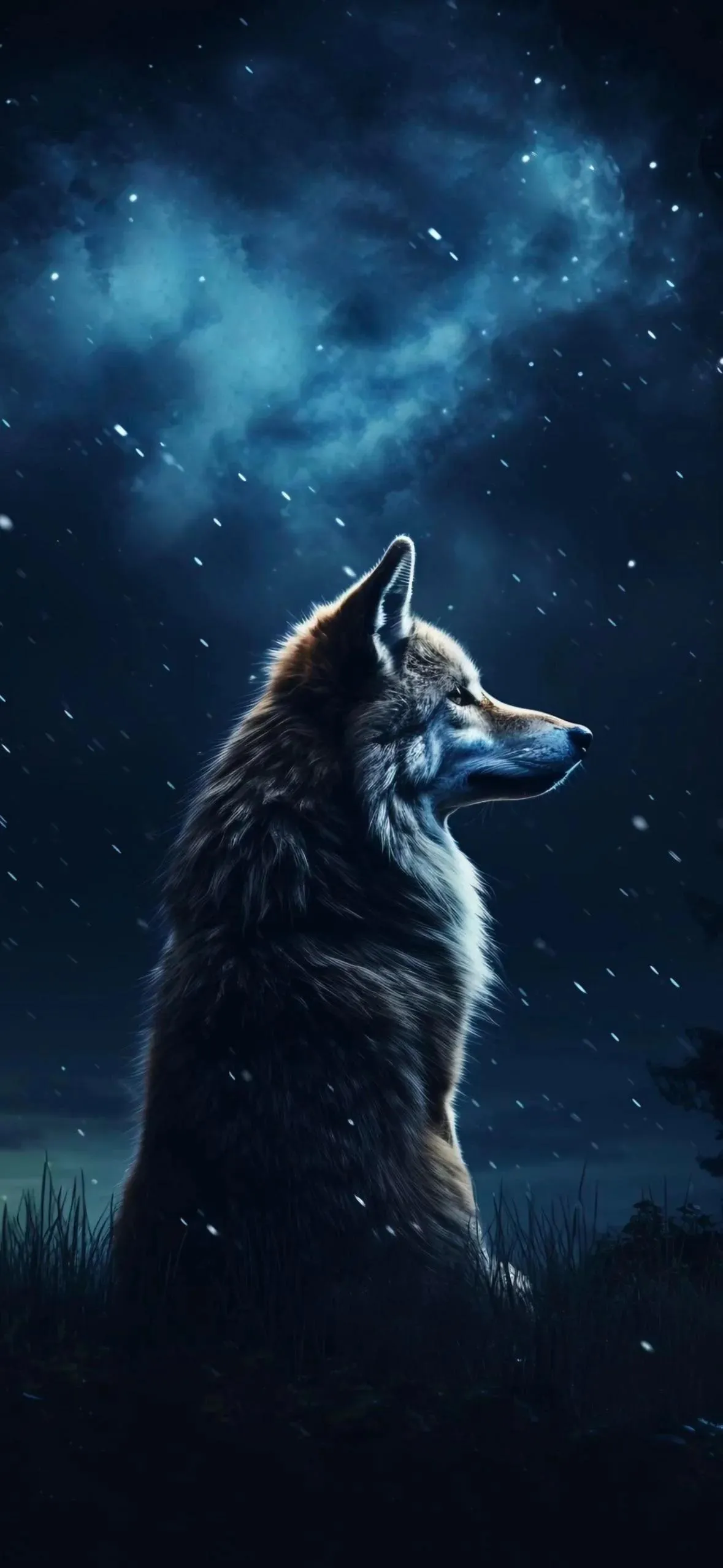 Lone Wolf Howling at the Starry Night Sky Wallpaper
