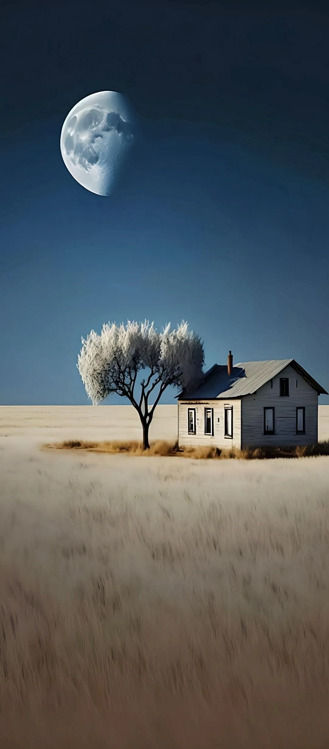 Lonely House under Moonlight in Desert Night Scene
