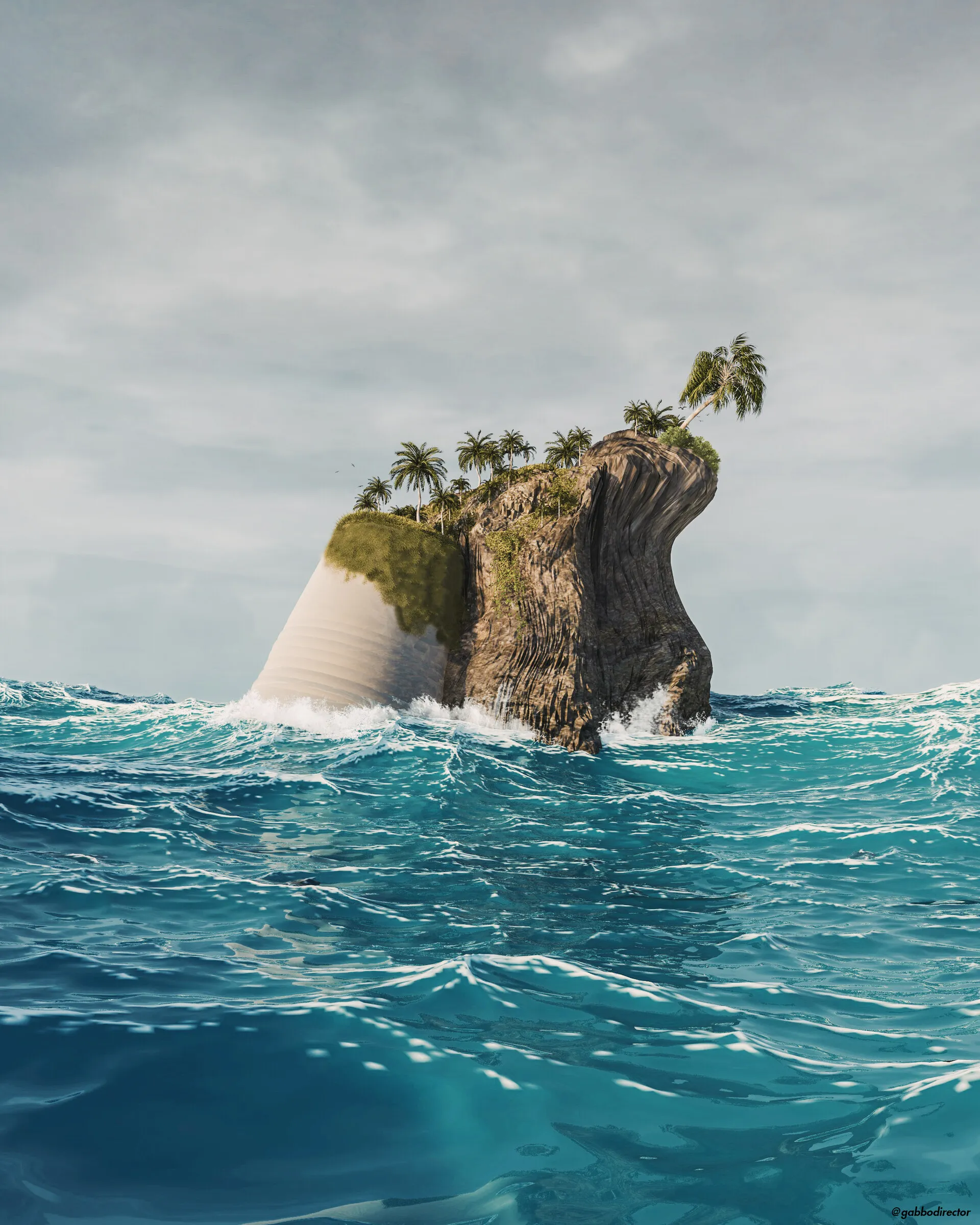Lonely Island Rock Formation in Blue Ocean Waves Wallpaper