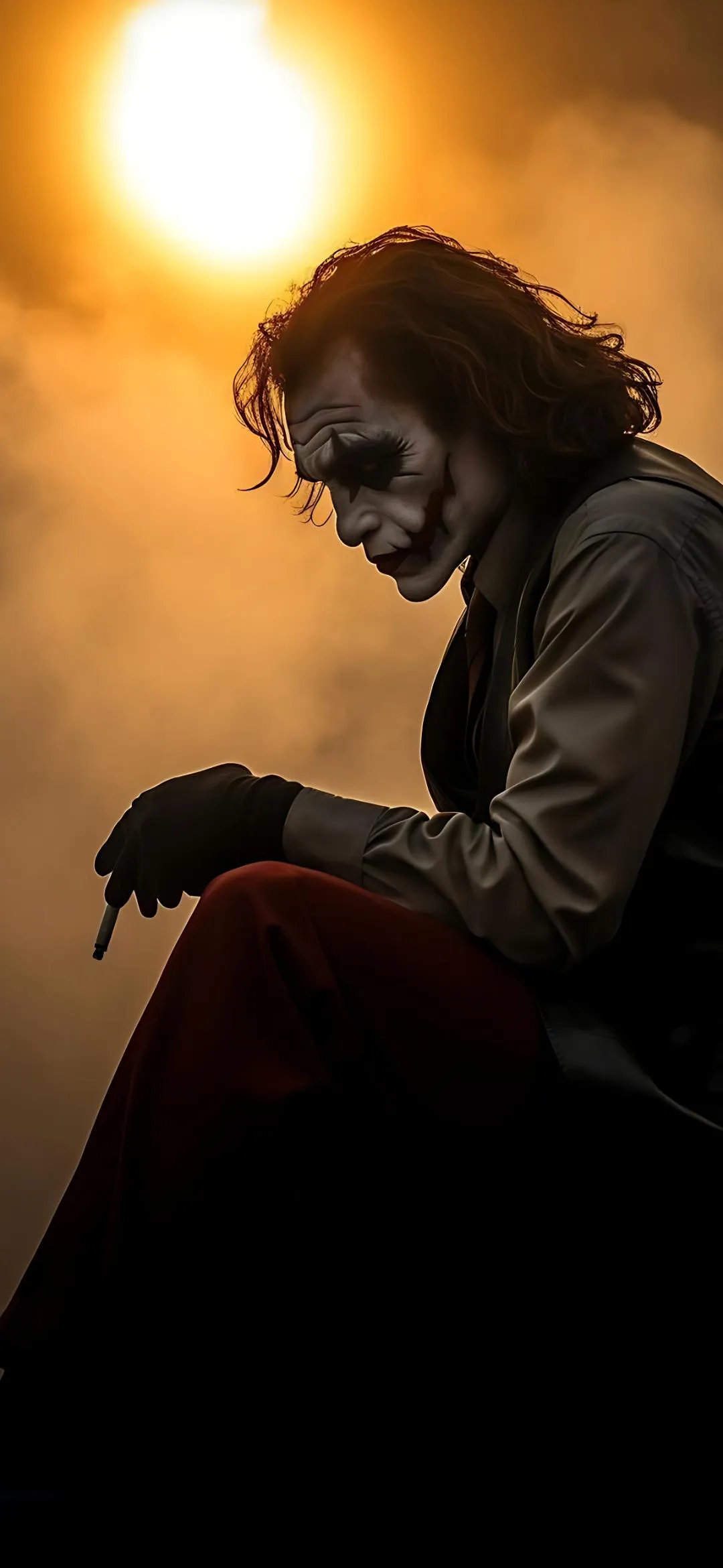 Lonely Joker Sitting Under Light Lost in Deep Thought
