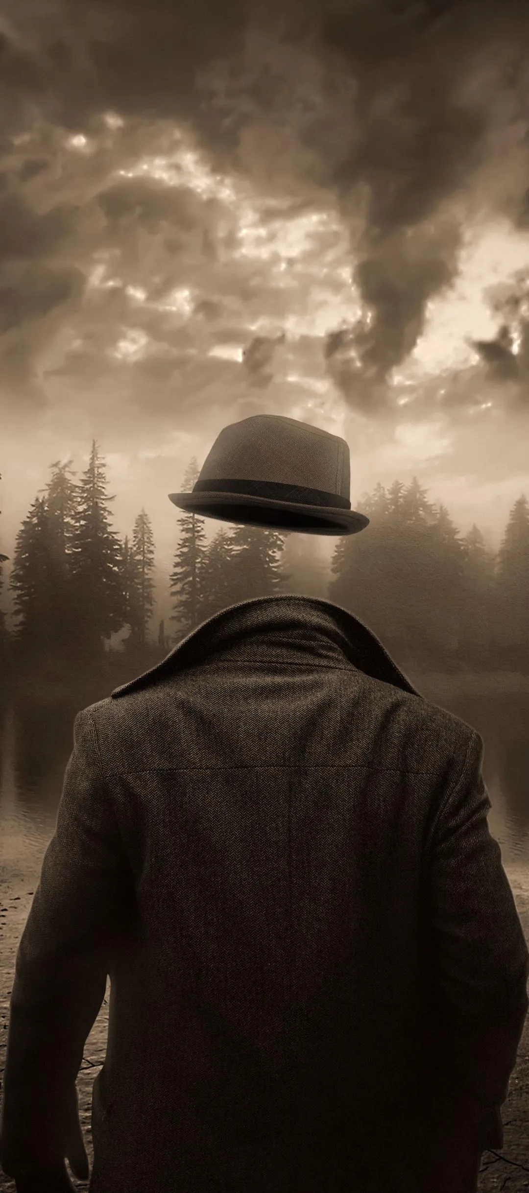 Lonely Man in Fog Street View Mobile Wallpaper Mood