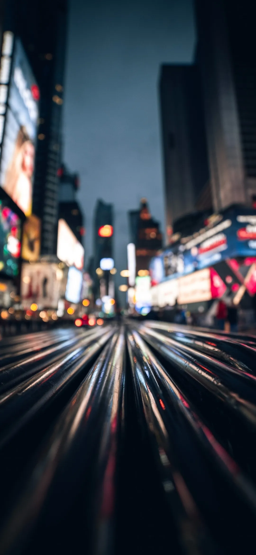 Long Exposure City Street at Night with Blurred Lights