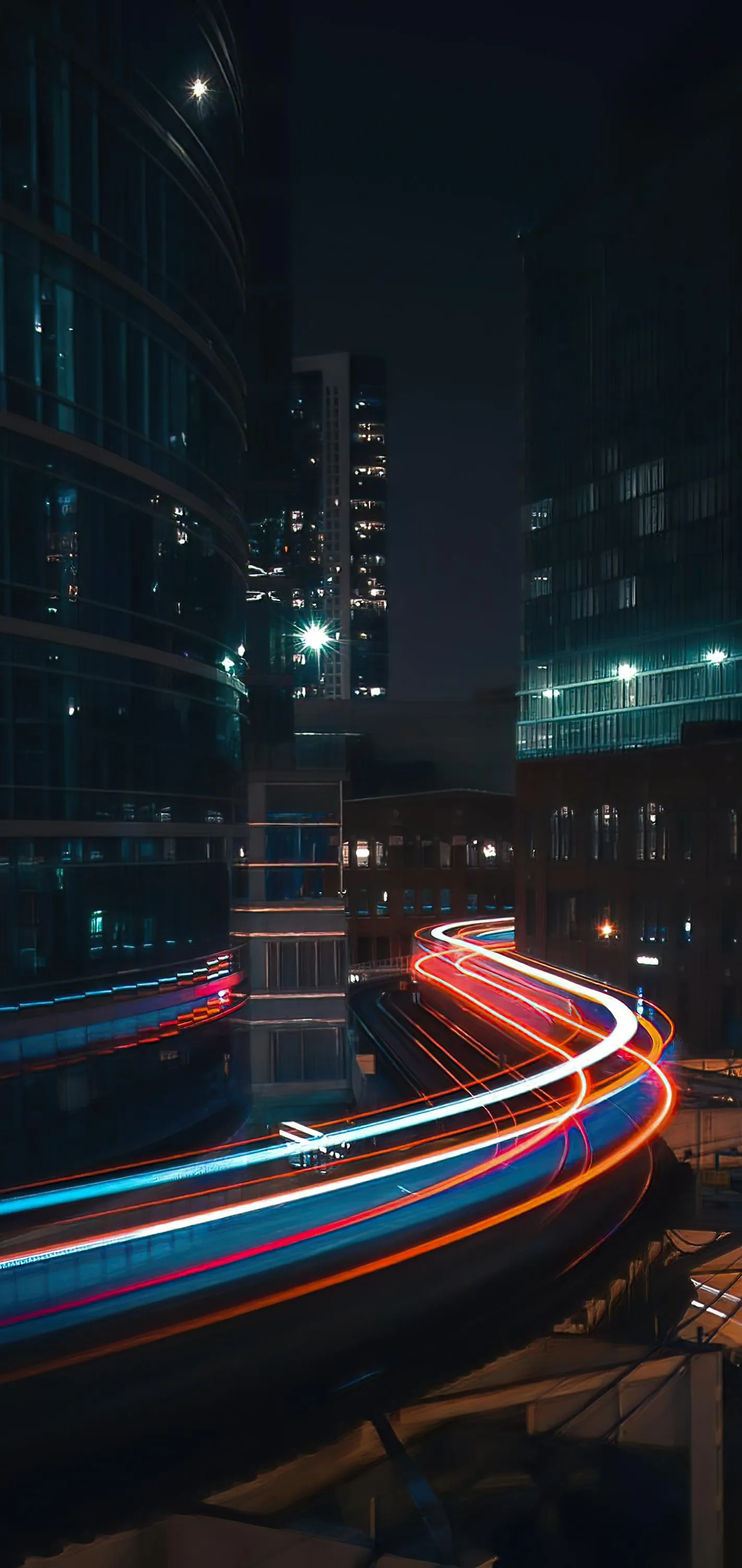 Long Exposure Night Cityscape with Car Light Trails
