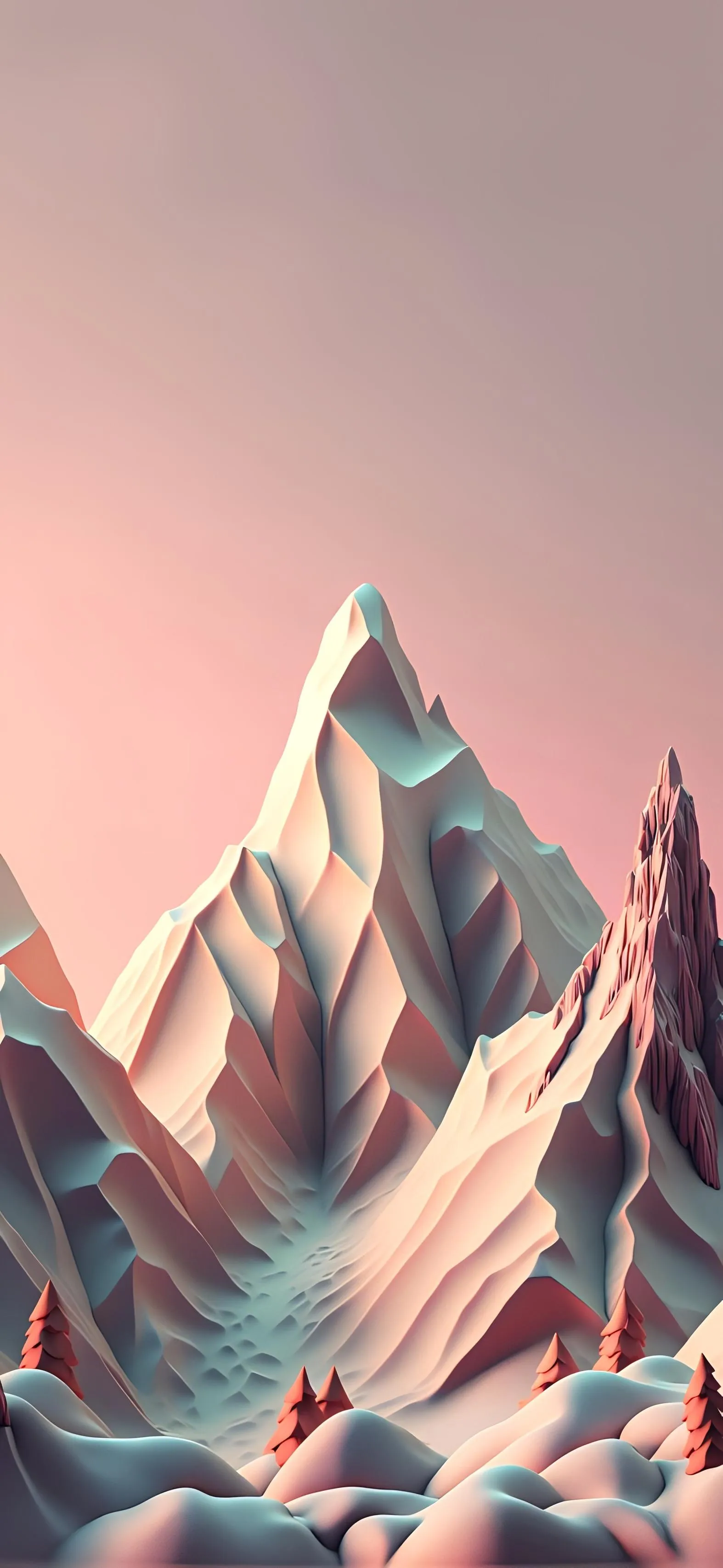 Low Poly Mountain Peaks With Pink Sky Background Wallpaper