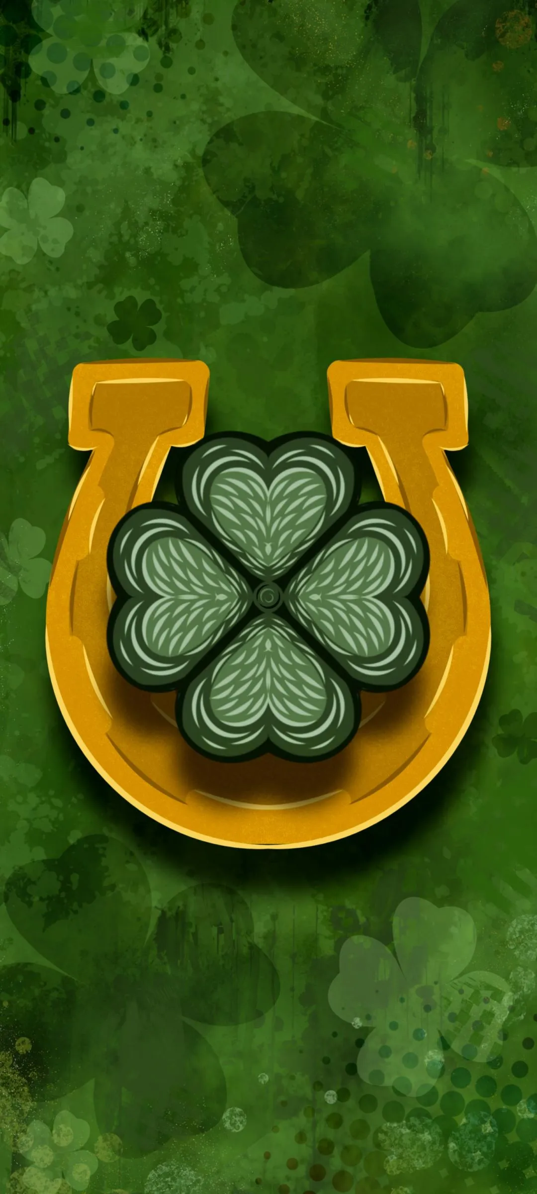 Lucky Clover Icon with Horseshoe on Green Nature Texture