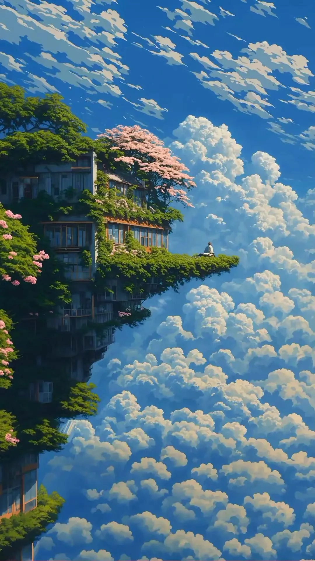Lush Floating Island Above Clouds in Fantasy Style
