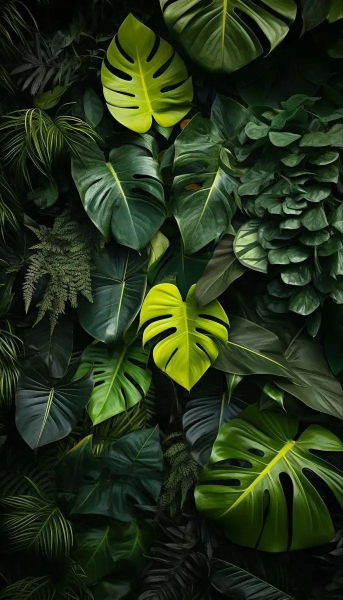 Lush Green Leaves Creating Natural Tropical Design Wallpaper