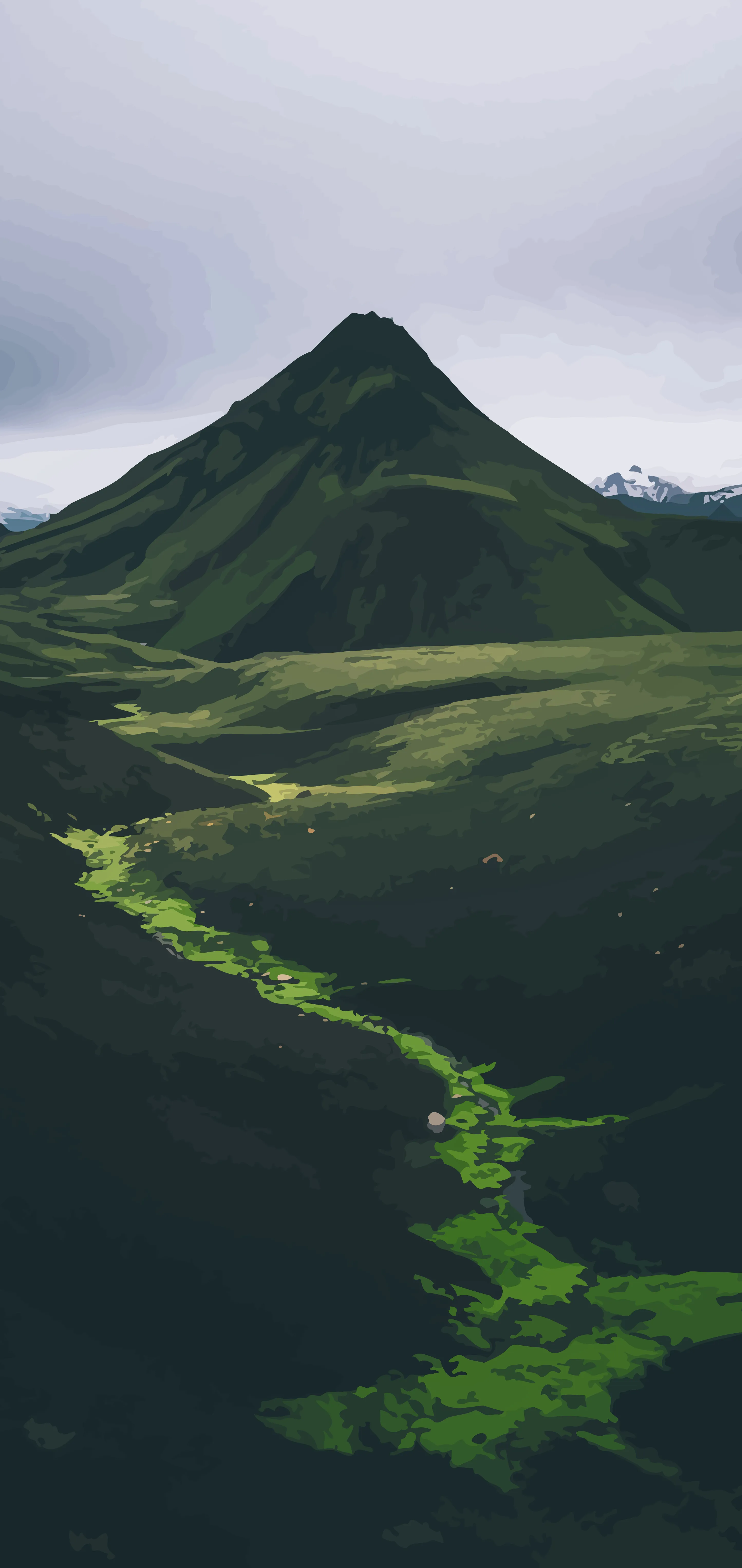 Lush Green Mountain Peak Under Cloudy Sky View Wallpaper