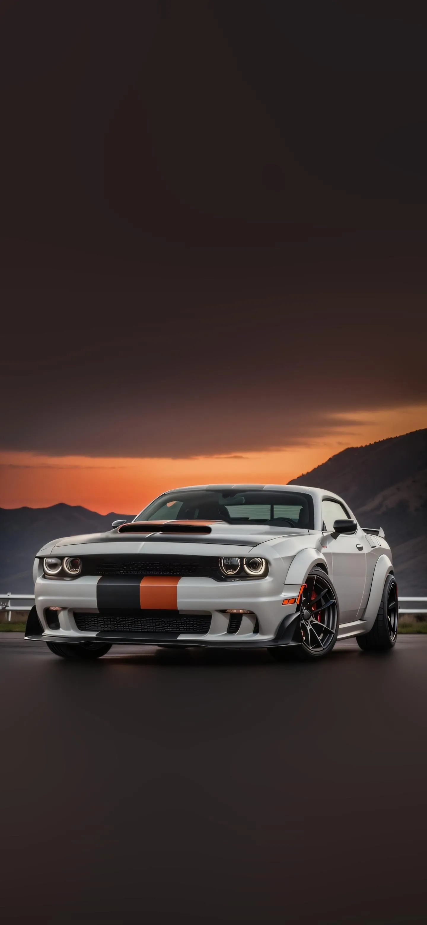 Luxury Sports Car Parked Under a Sunset Sky Wallpaper