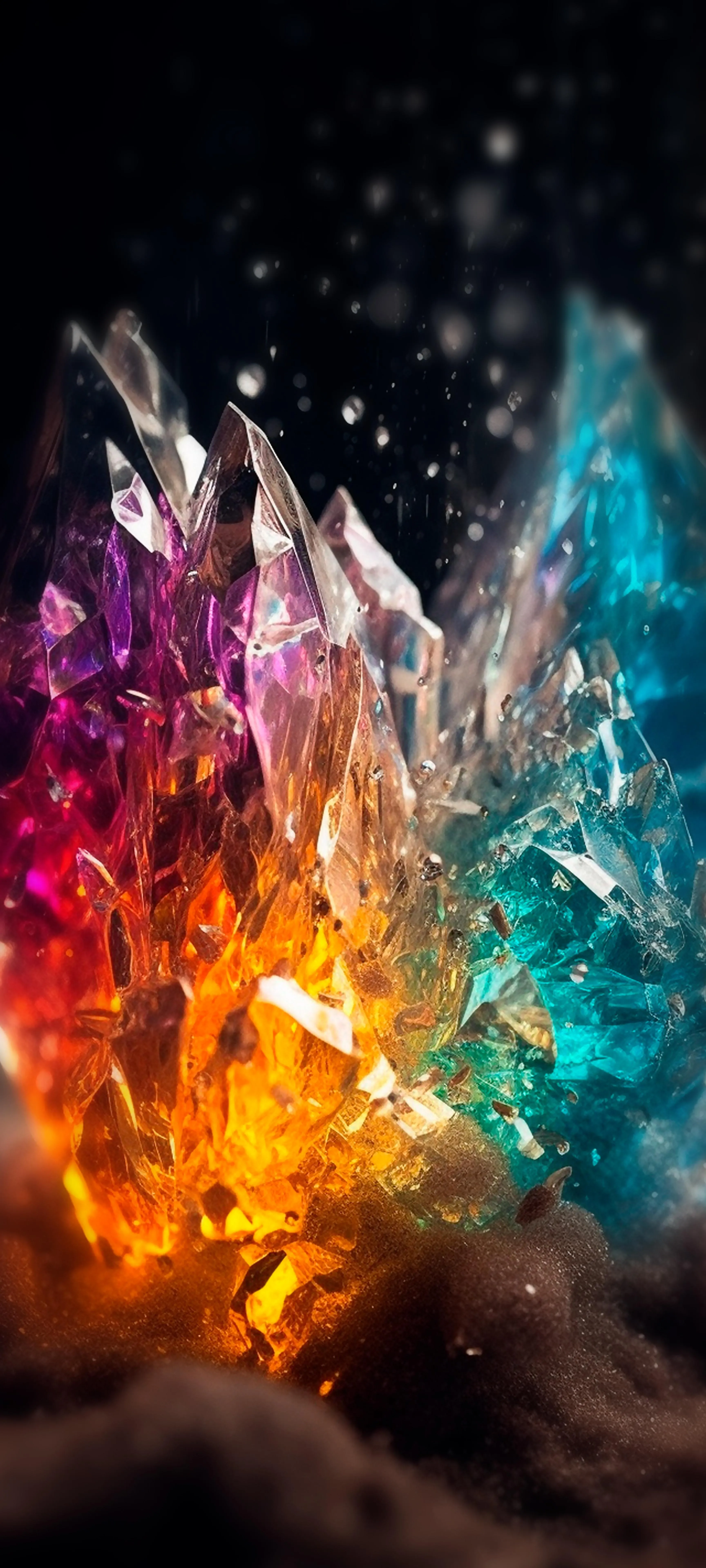 Magical Colorful Crystals with Cosmic Fire Vibes Wallpaper