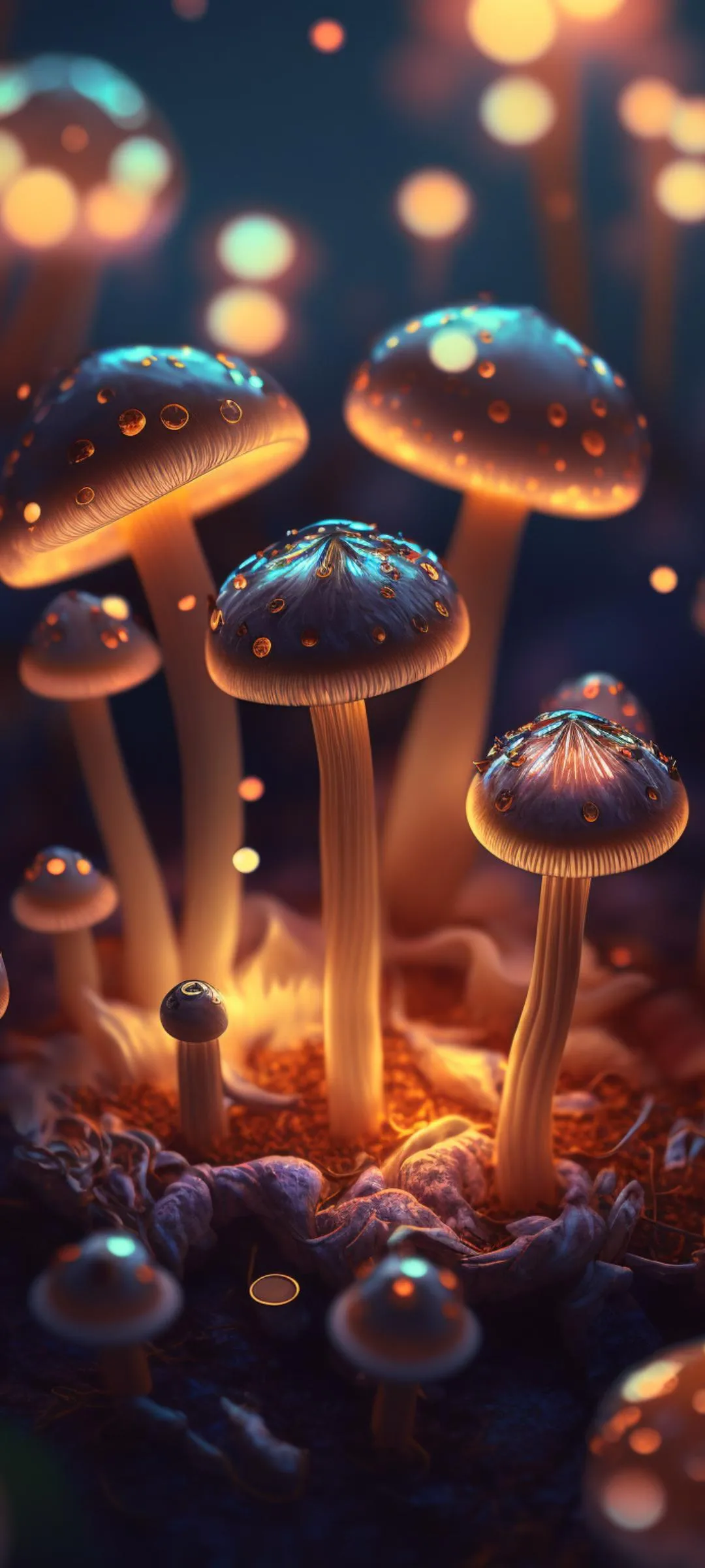 Magical Glowing Mushrooms in Fantasy Forest Scene Wallpaper
