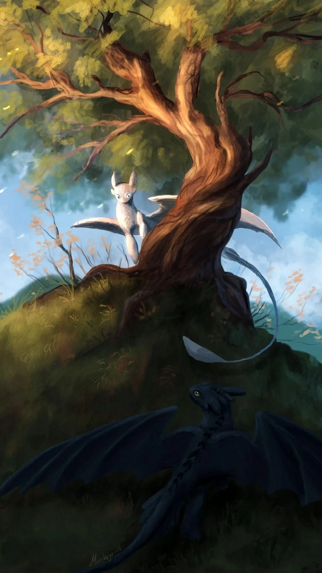 Magical Tree on Hilltop Under Glowing Sunset Sky View