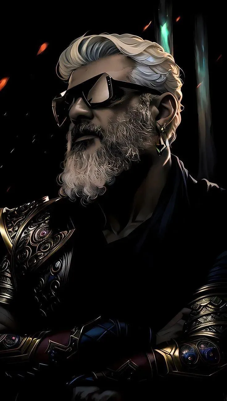 Majestic Actor Ajith with Silver Beard and Golden Armor