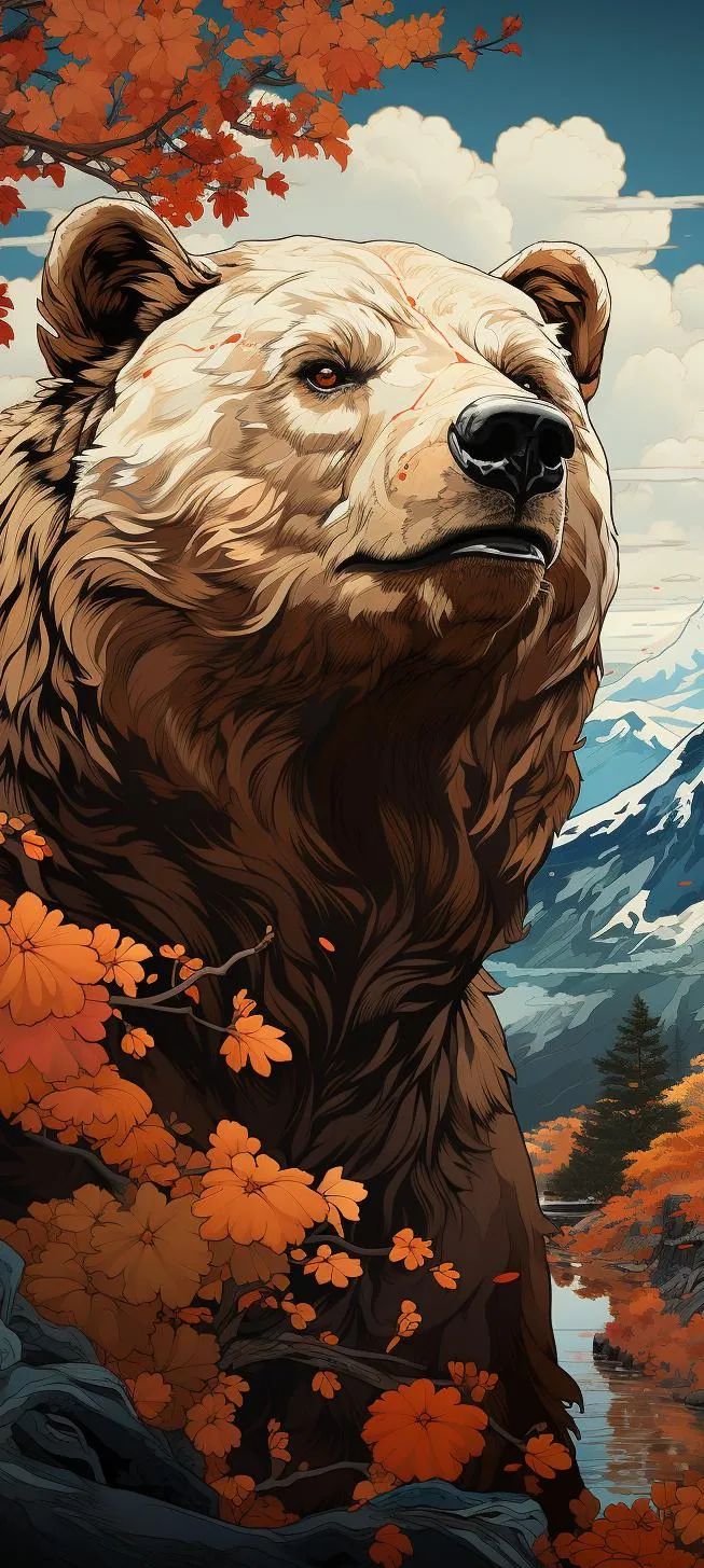 Majestic Bear Standing Strong in Autumn Mountain Scene