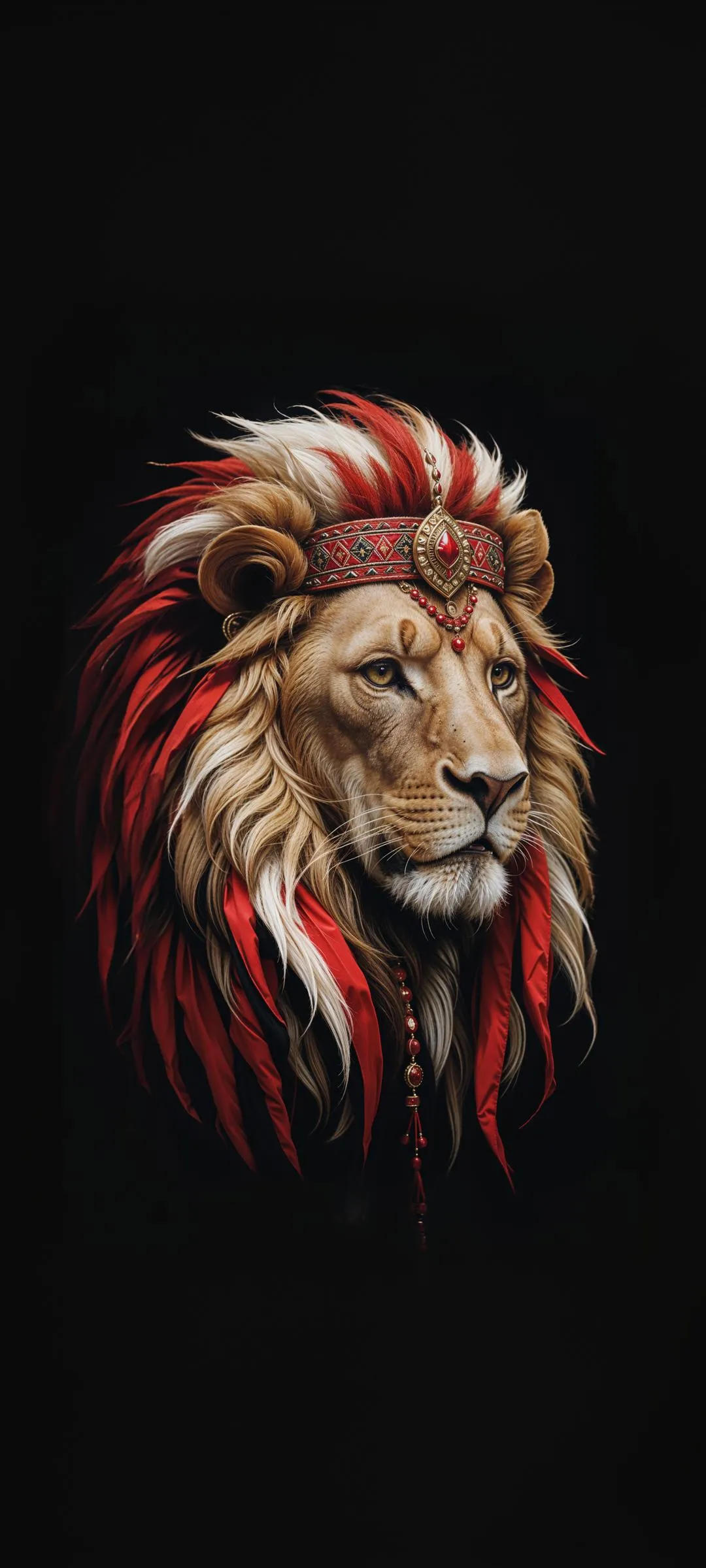 Majestic Lion Head Illustration on Black Canvas Wallpaper
