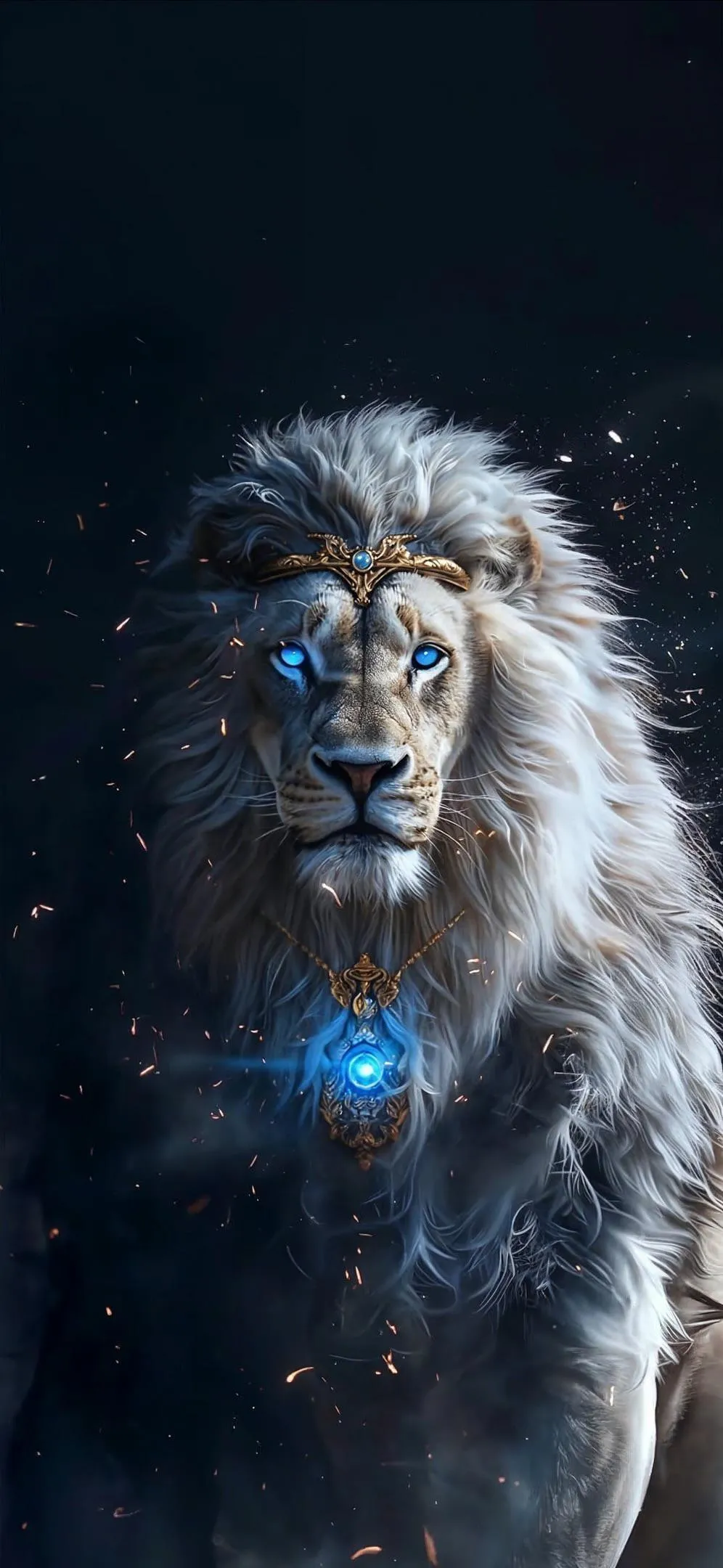 Majestic Lion Portrait in Dark Blue Tone Wallpaper