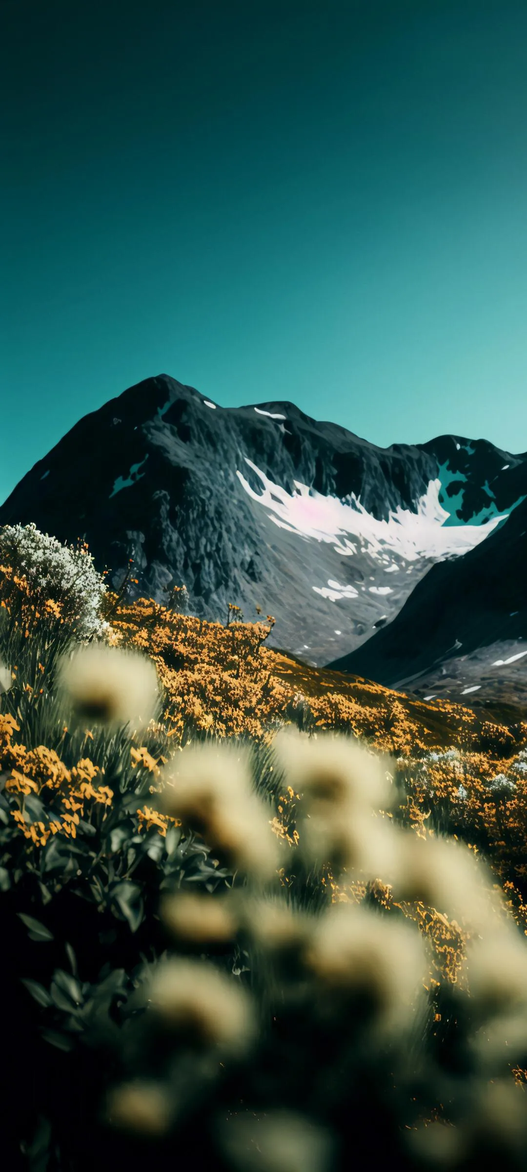 Majestic Mountain Landscape with Cloudy Blue Sky Wallpaper