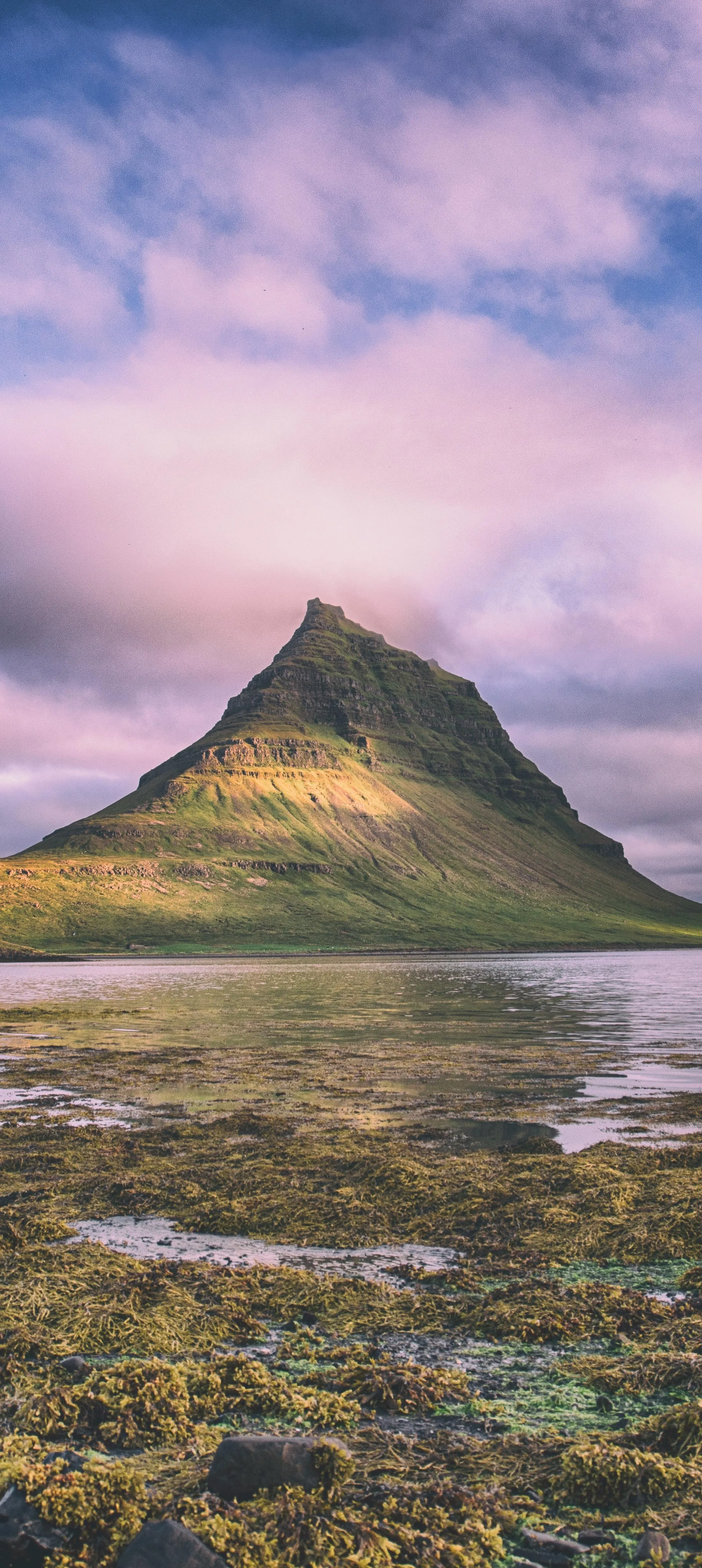 Majestic Mountain Landscape with Pink Clouds in Twilight