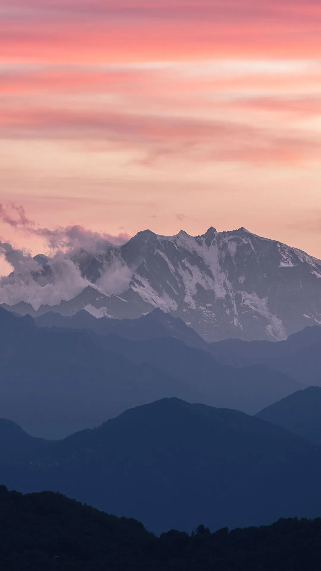 Majestic Mountain Range under Pink Sunset Sky Wallpaper
