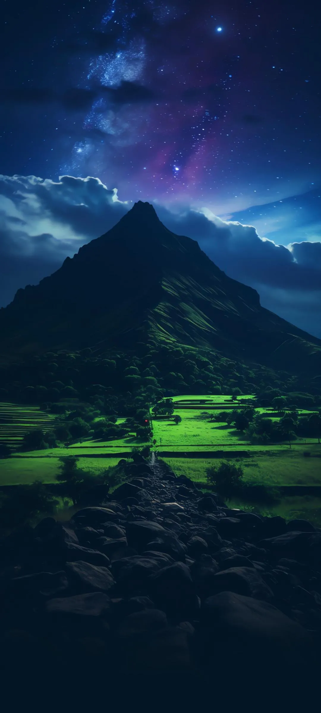 Majestic Mountain Under Night Sky with Stars View Wallpaper