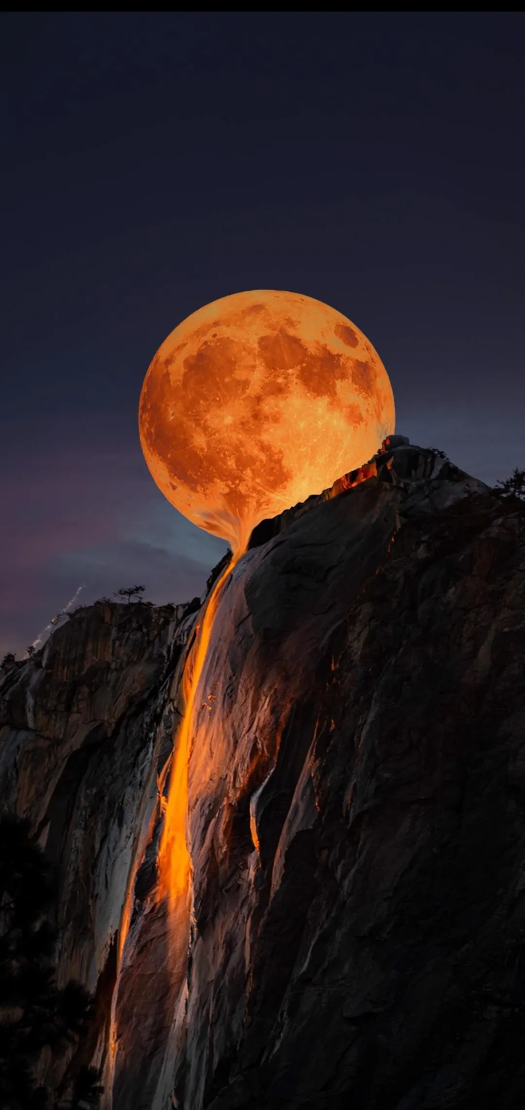 Majestic Red Moon Rising Over Mountain Night Horizon