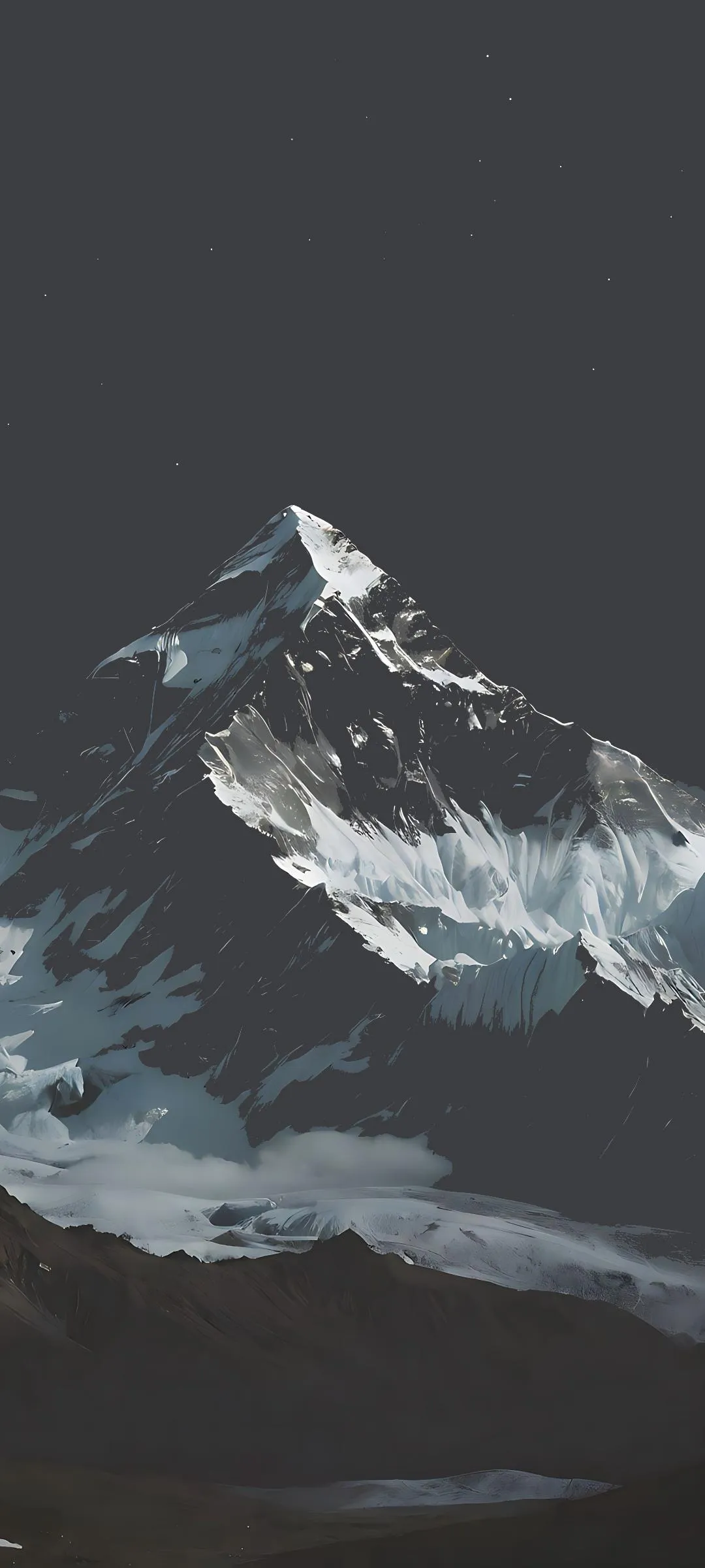 Majestic Snow Covered Mountain Peak Under Starry Sky